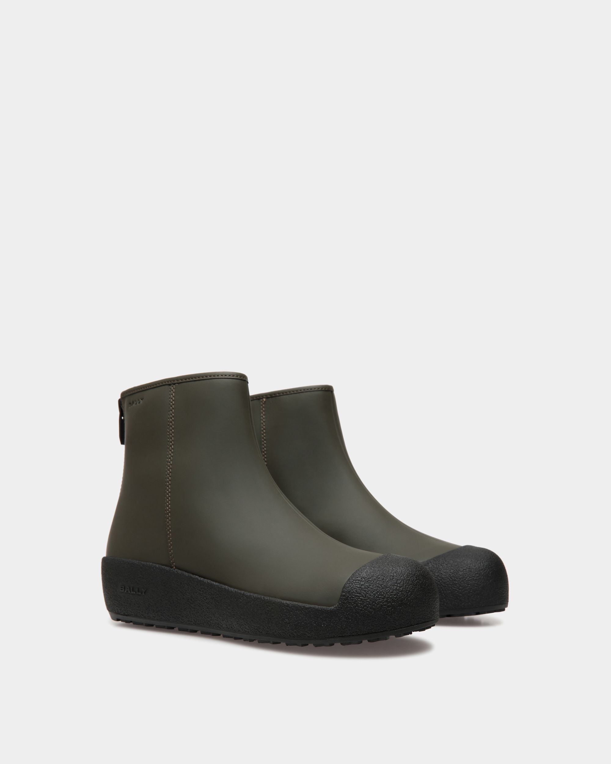 Bally Curling Bootie in Military Green Rubberized Leather - Men's - Bally - 03