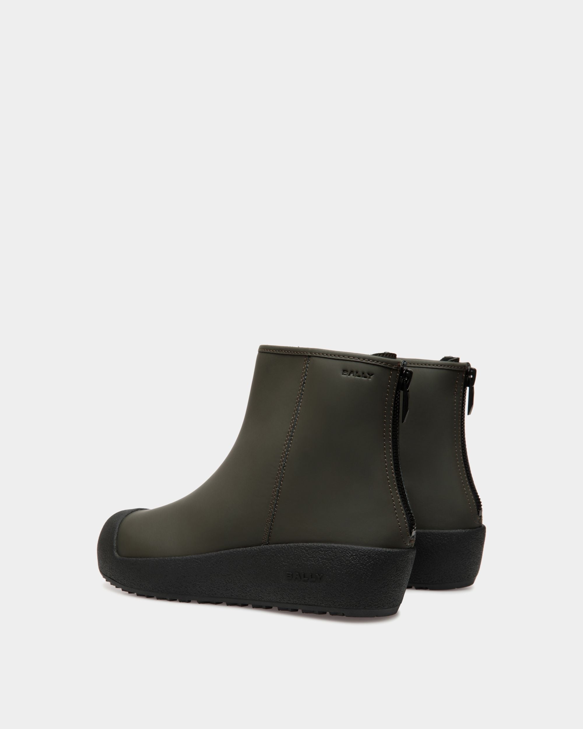 Bally Curling Bootie in Military Green Rubberized Leather - Men's - Bally - 04