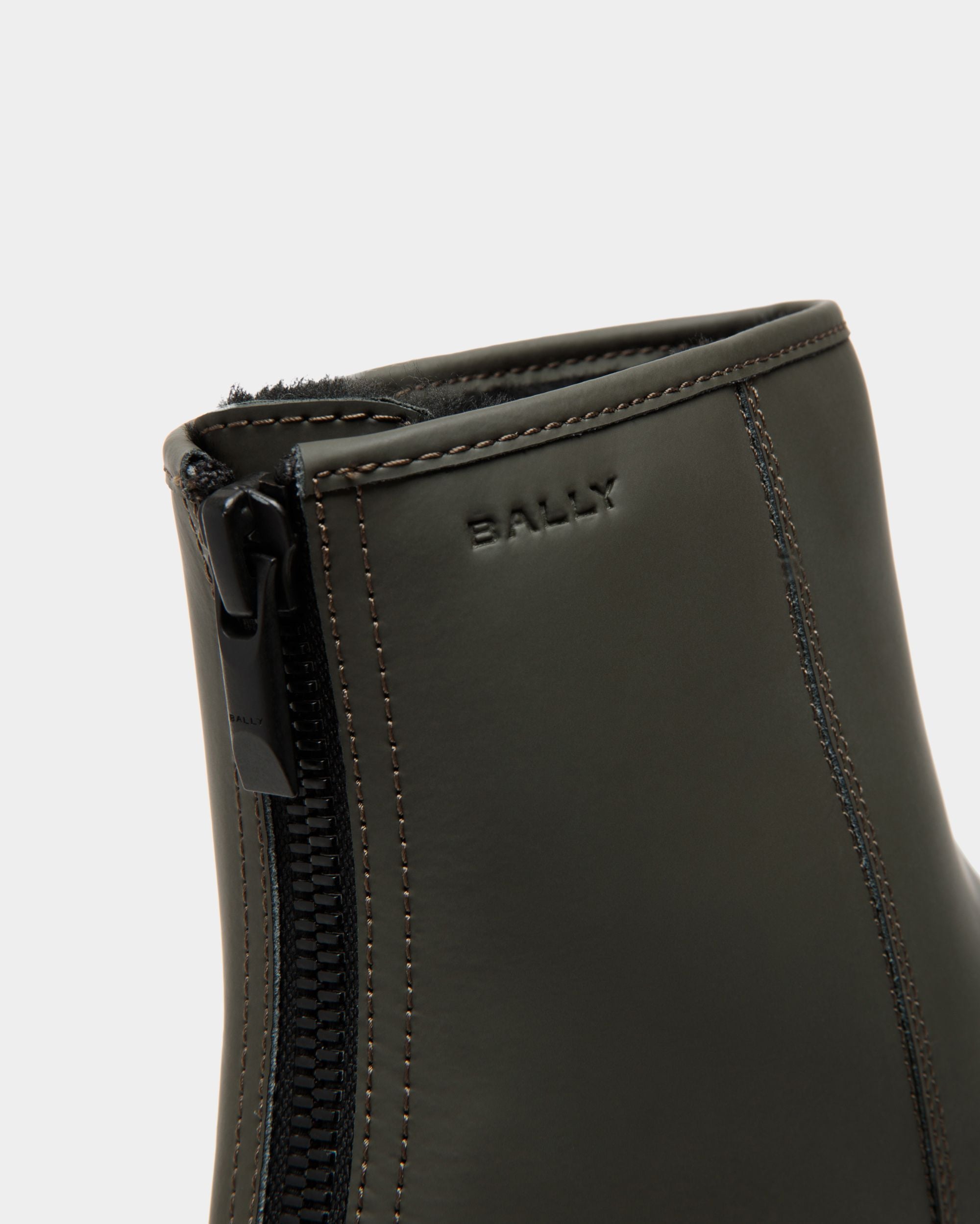 Bally Curling Bootie in Military Green Rubberized Leather - Men's - Bally - 06