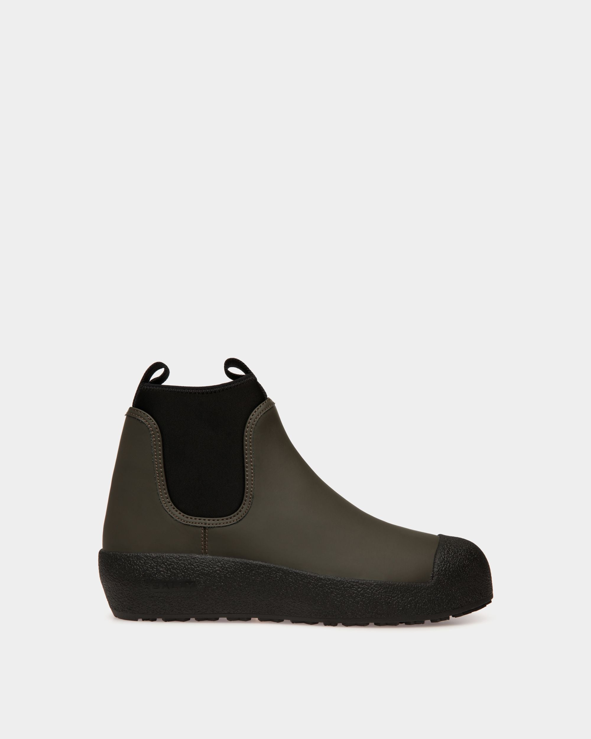 Bally Curling Bootie in Military Green Rubberized Leather - Men's - Bally - 01