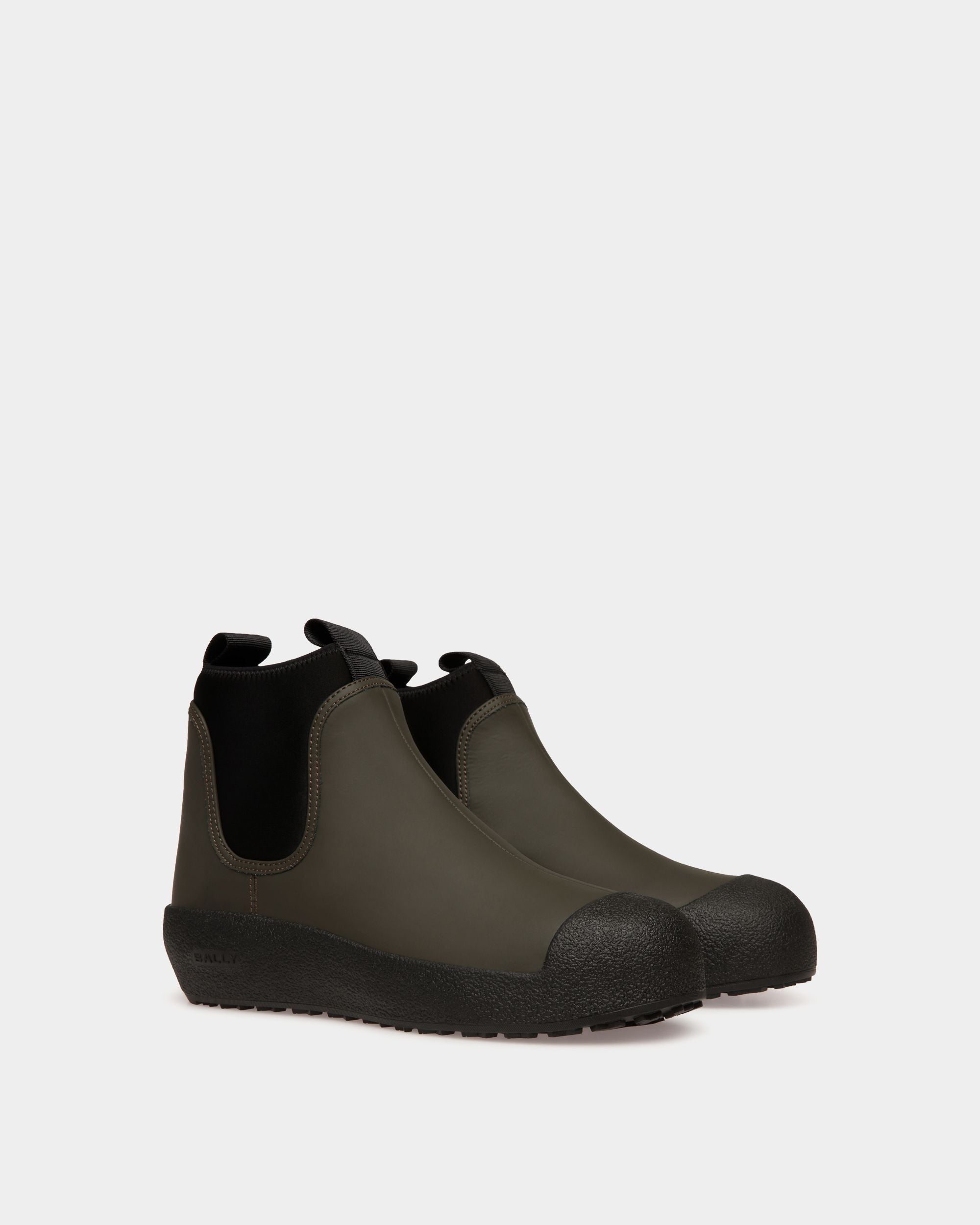 Bally Curling Bootie in Military Green Rubberized Leather - Men's - Bally - 03