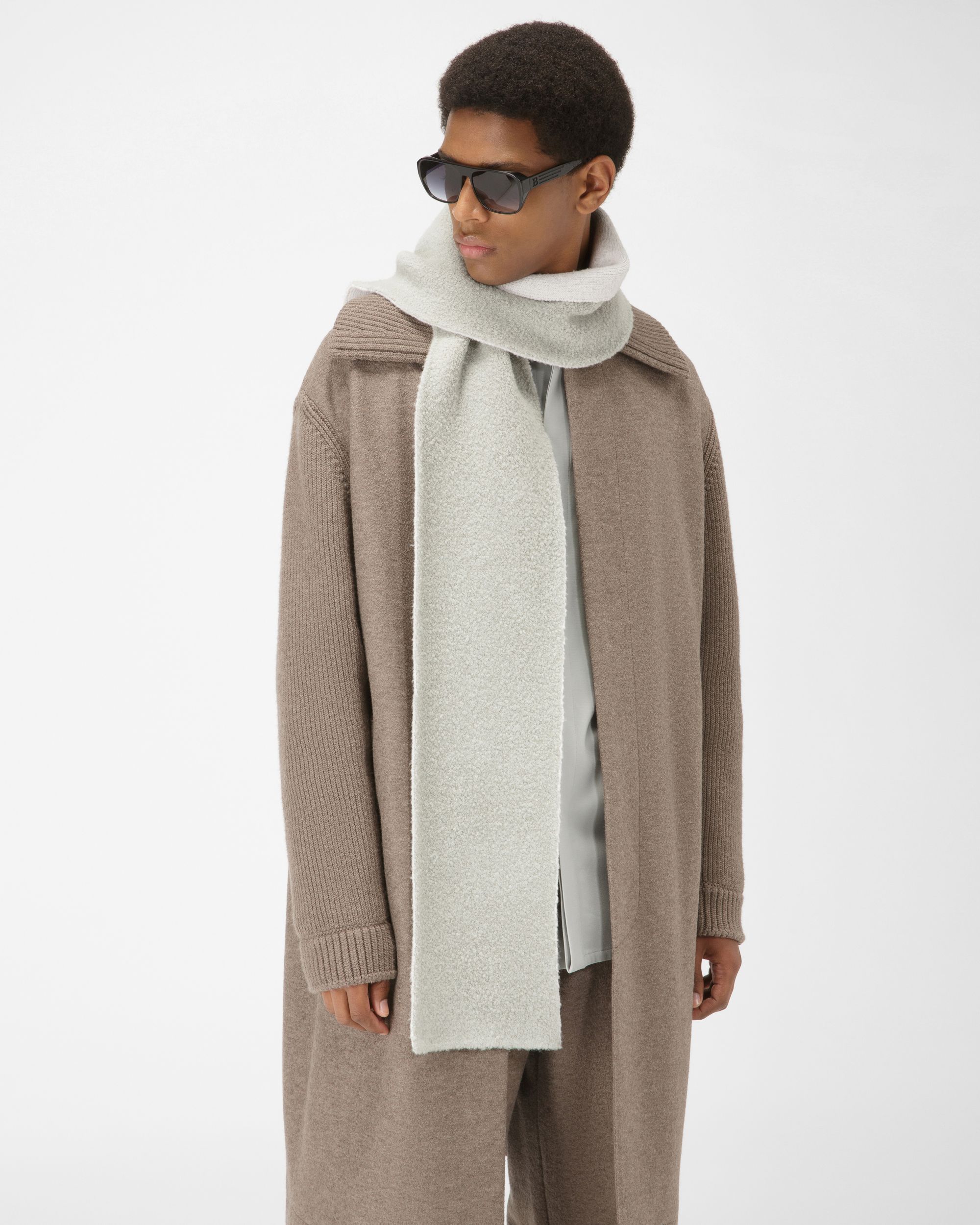 Wool Mix Scarf In Light Blue & Bone - Men's - Bally - 02