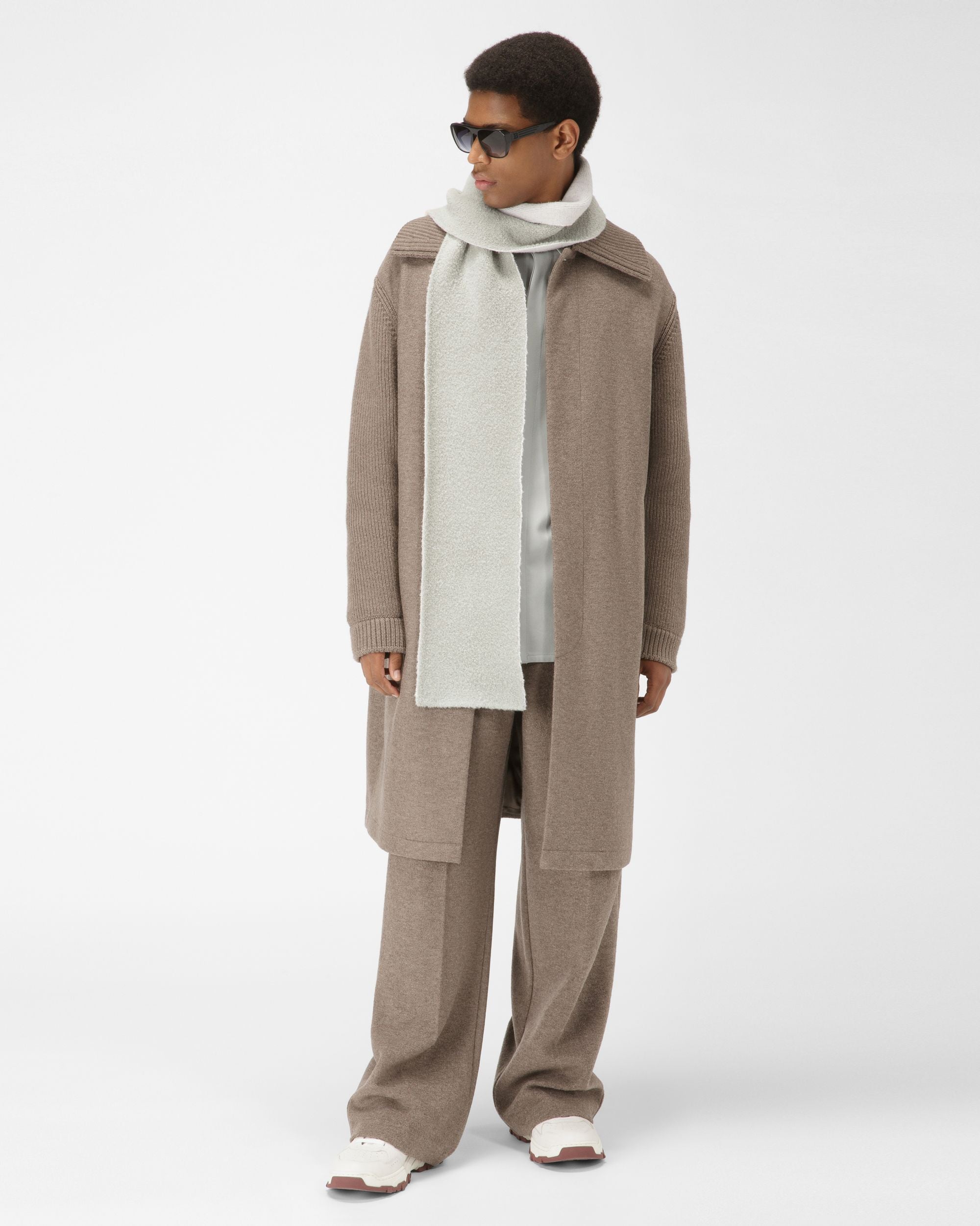 Wool Mix Scarf In Light Blue & Bone - Men's - Bally - 04