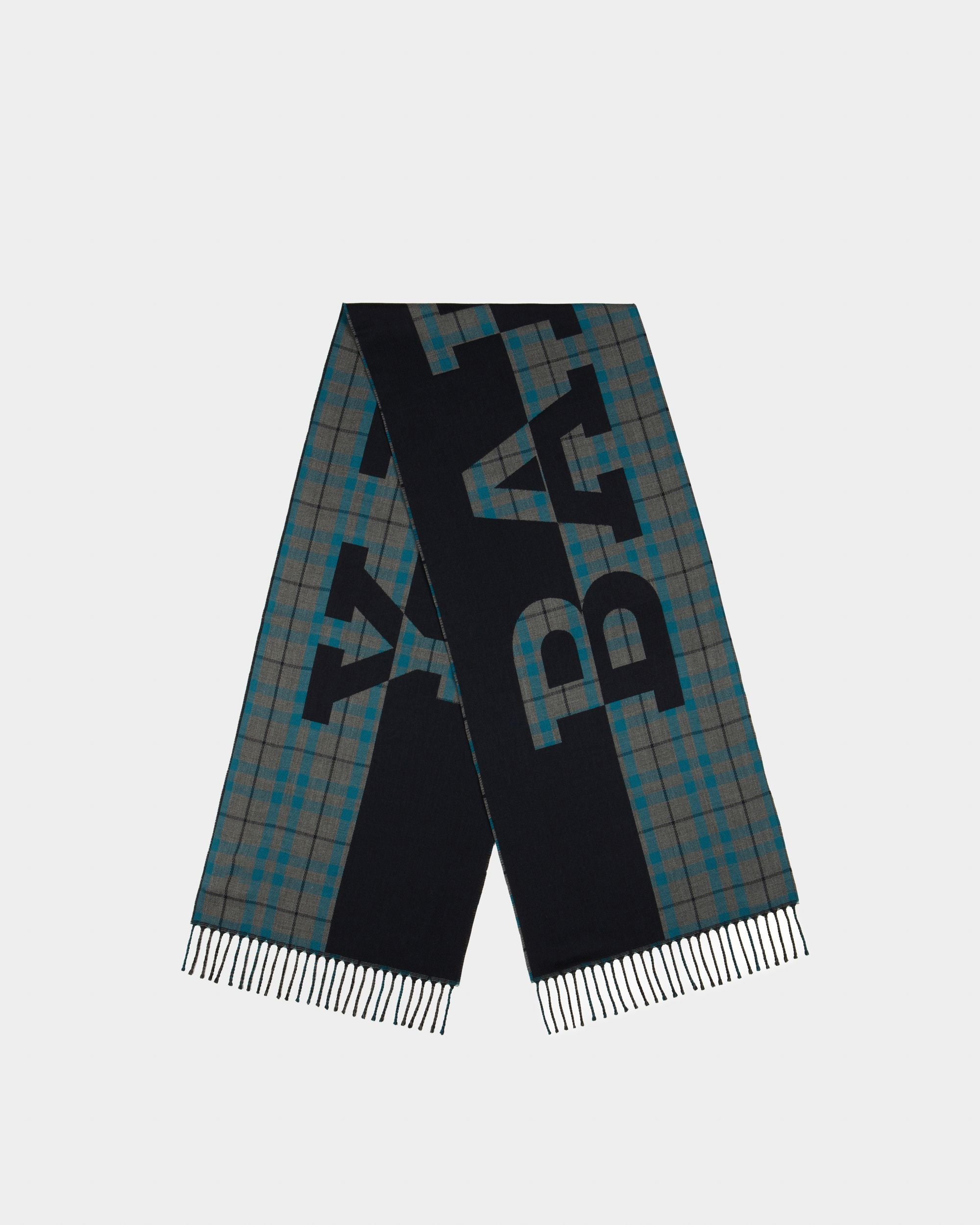 Wool Jacquard Scarf In Navy - Men's - Bally - 01