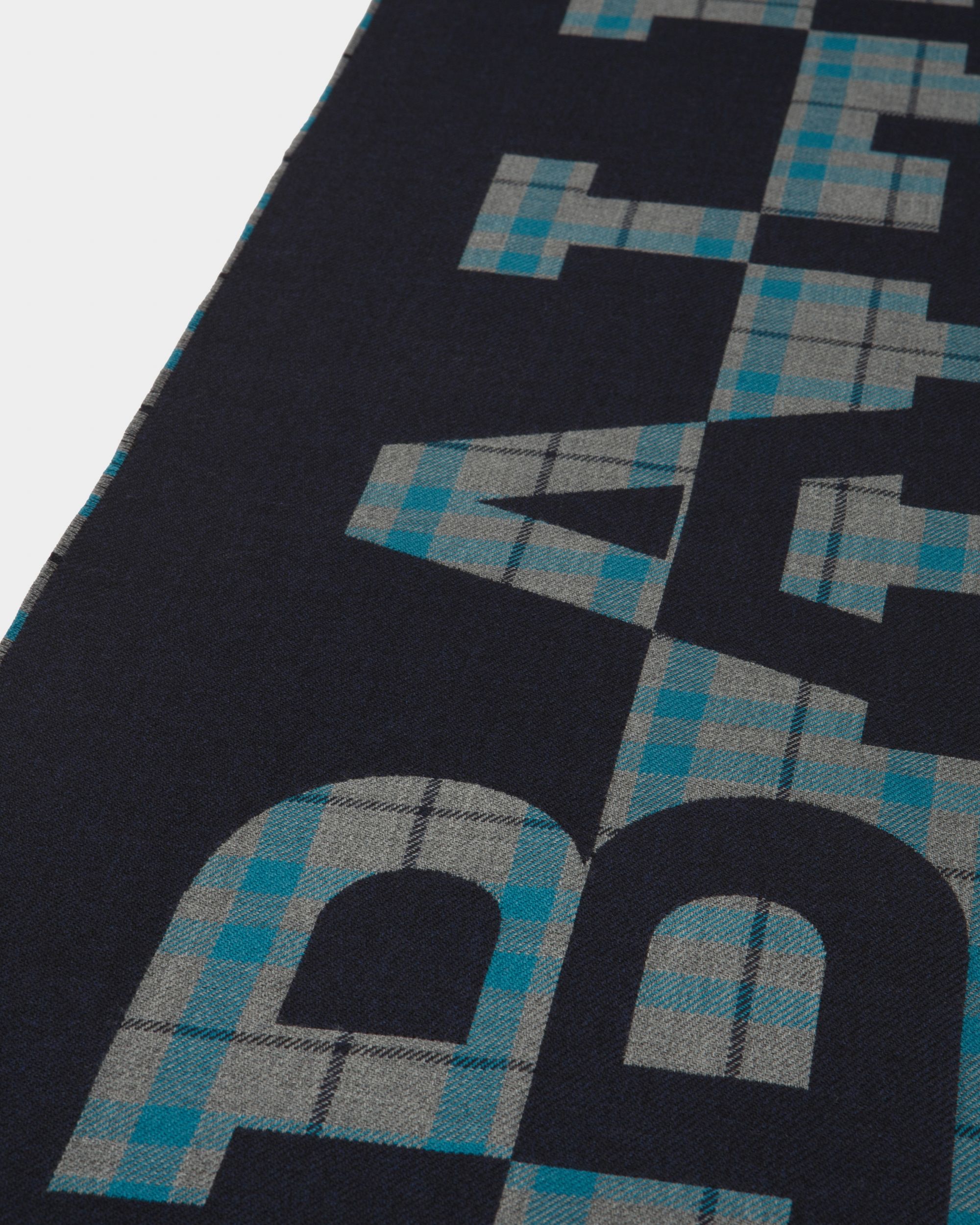 Wool Jacquard Scarf In Navy - Men's - Bally - 02