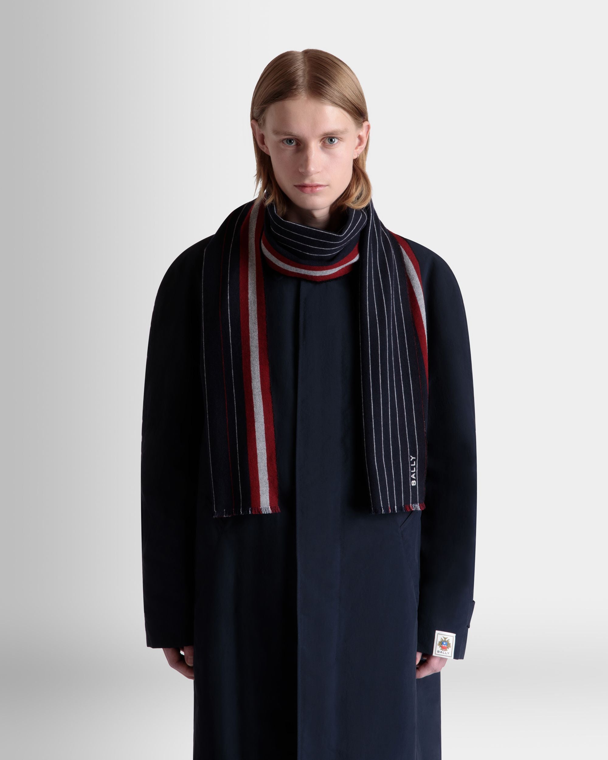 Scarf in Navy Blue Wool - Men's - Bally - 02
