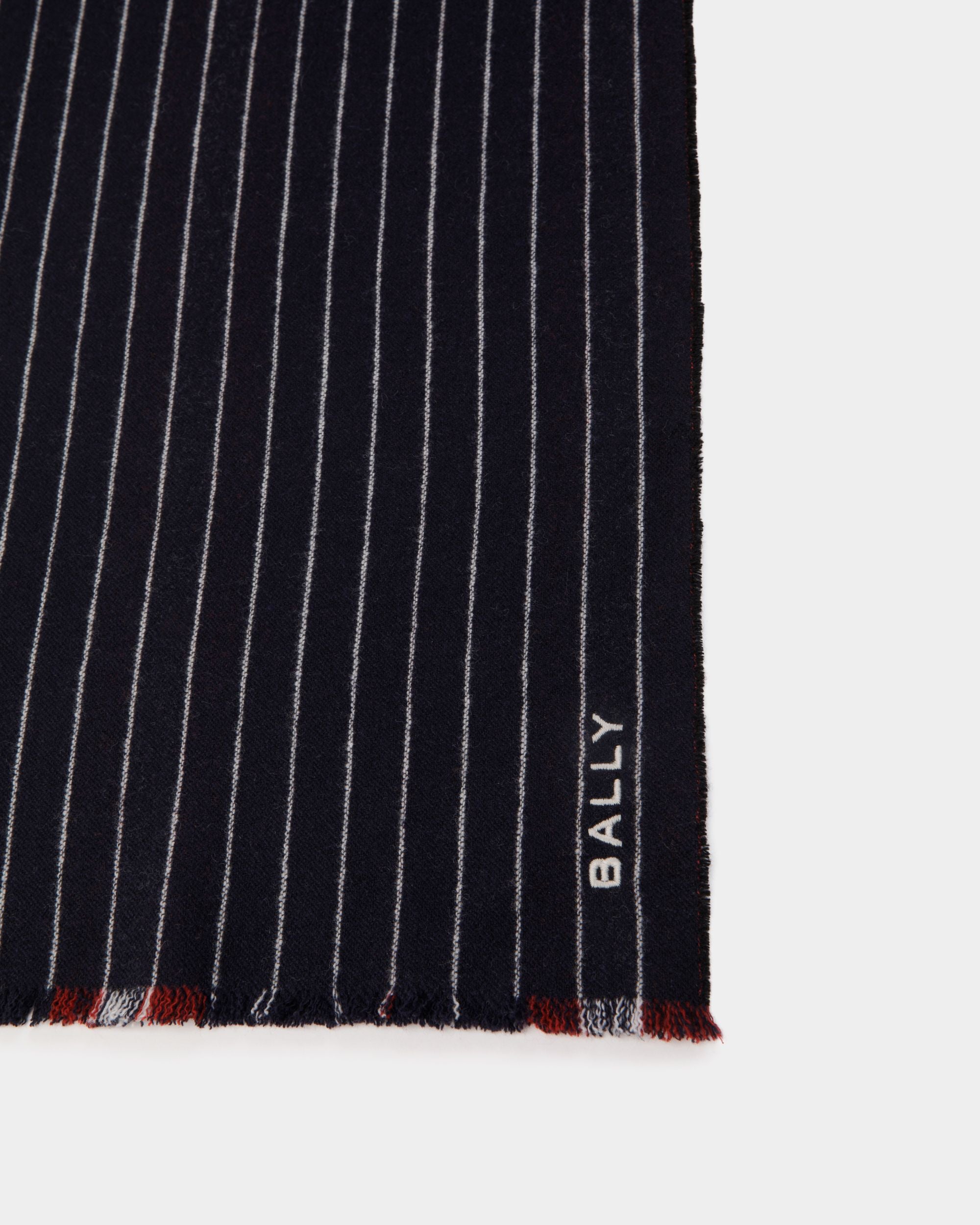 Scarf in Navy Blue Wool - Men's - Bally - 03