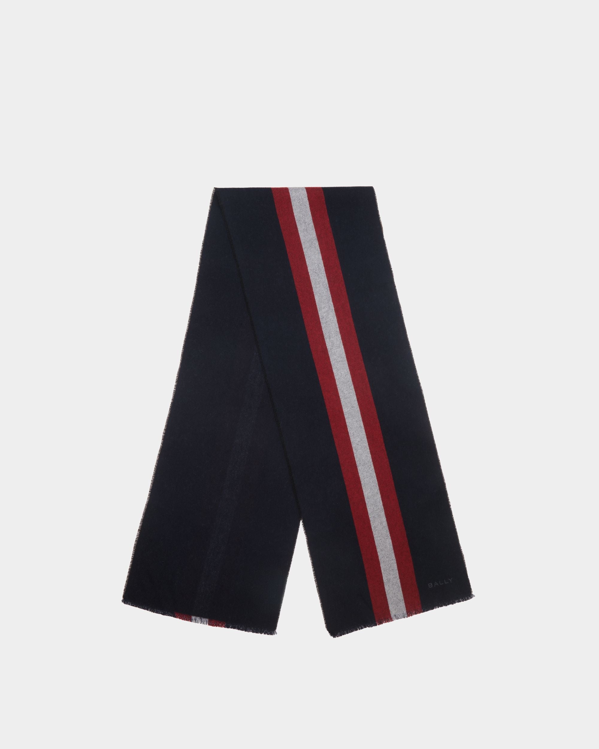 Scarf in Navy Blue Wool - Men's - Bally - 01