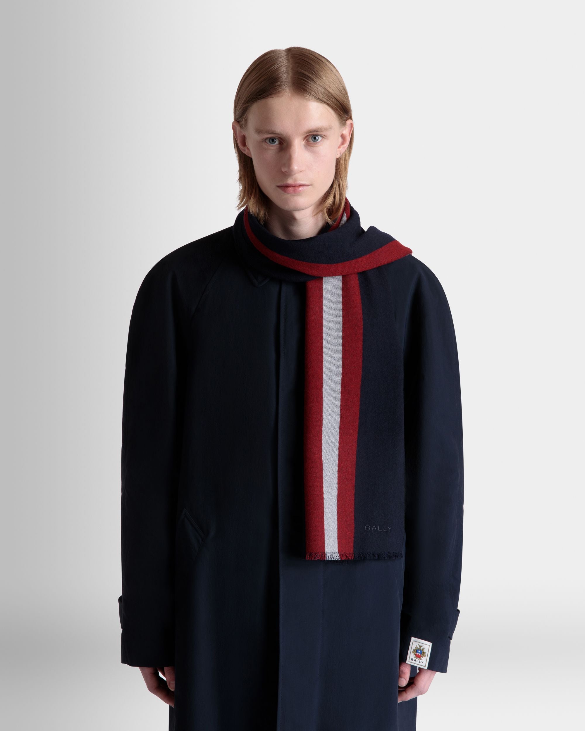 Scarf in Navy Blue Wool - Men's - Bally - 02