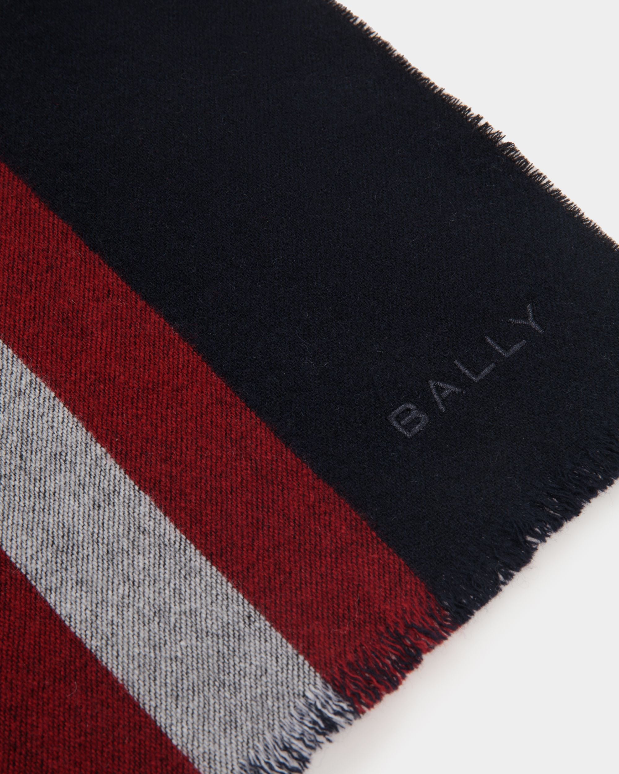 Scarf in Navy Blue Wool - Men's - Bally - 03