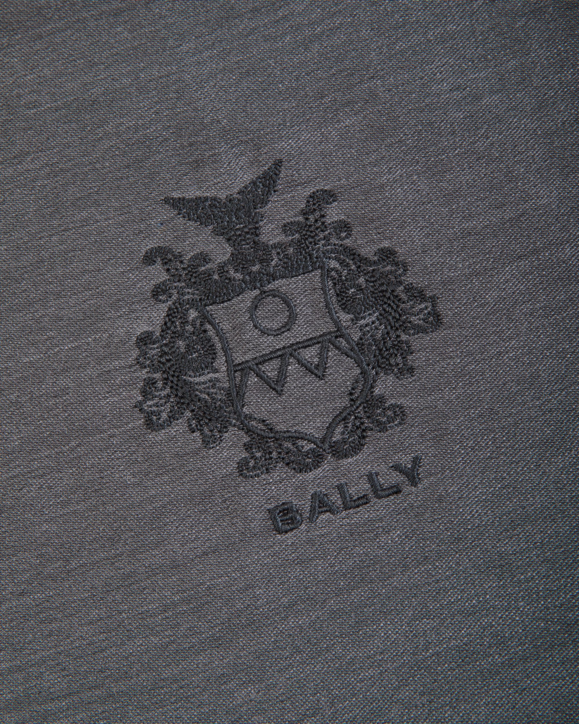 Scarf With a Bally Crest in Dark Grey Silk And Cashmere - Men's - Bally - 03