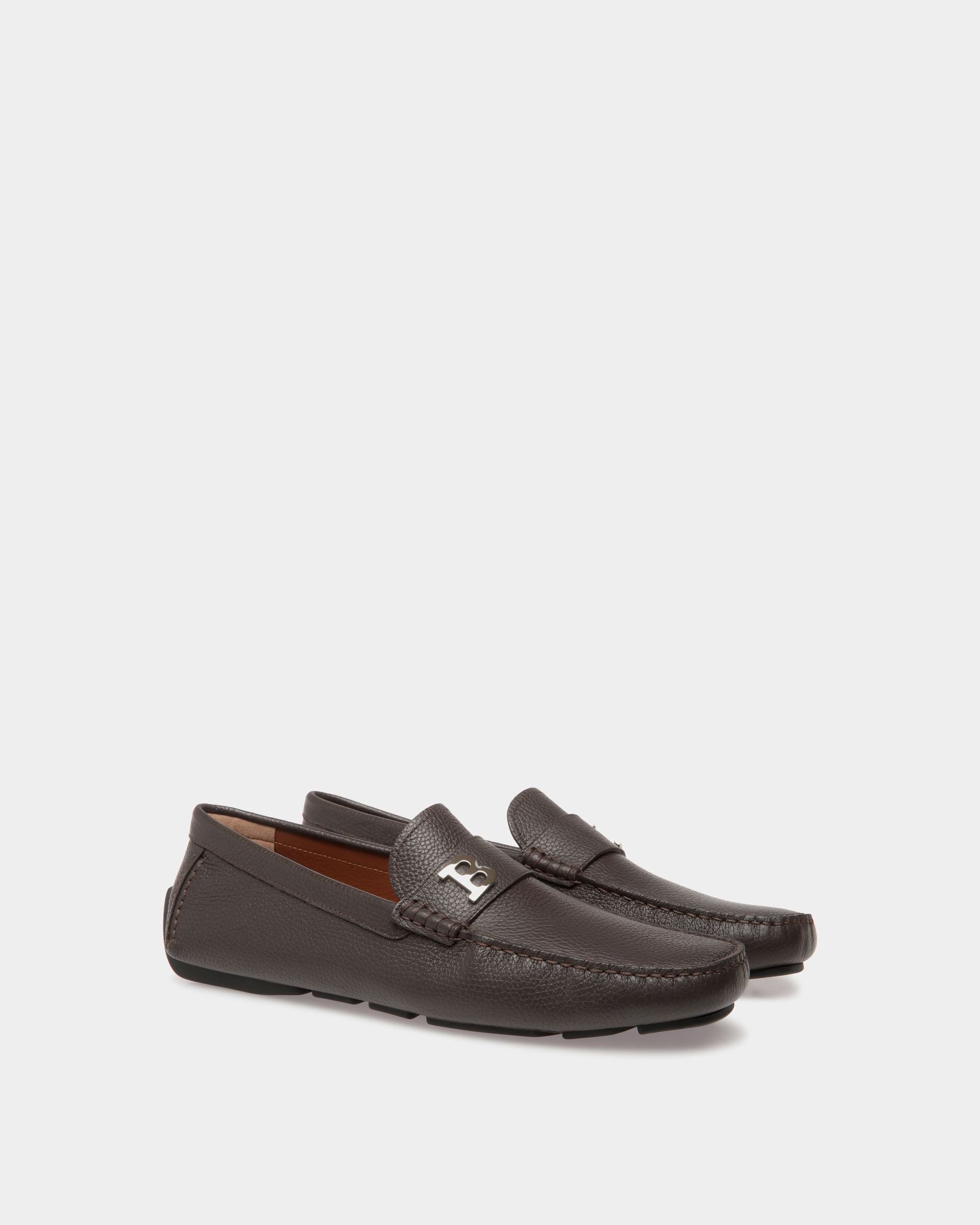 Driver in Brown Grained Leather - Men's - Bally - 02