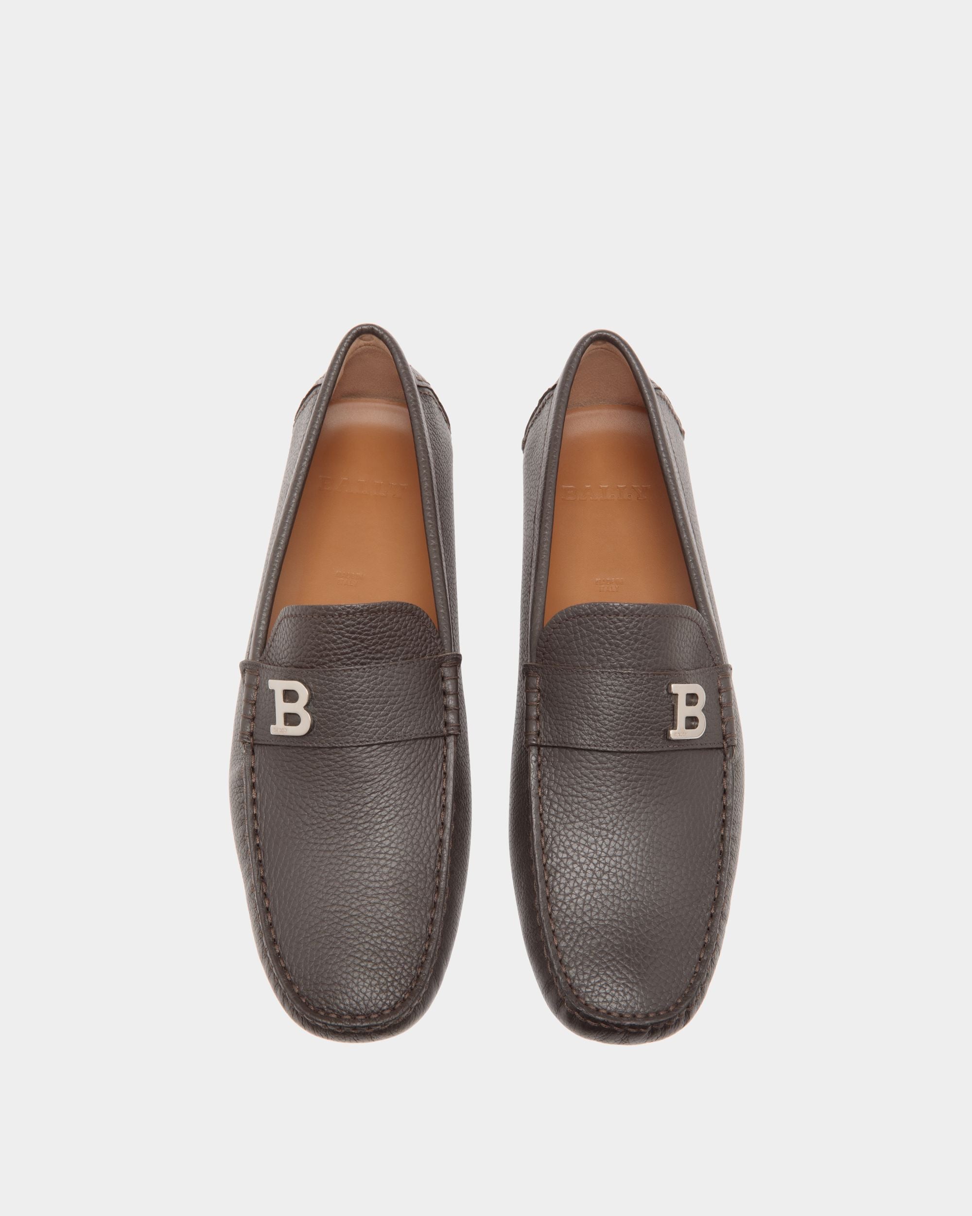 Driver in Brown Grained Leather - Men's - Bally - 04