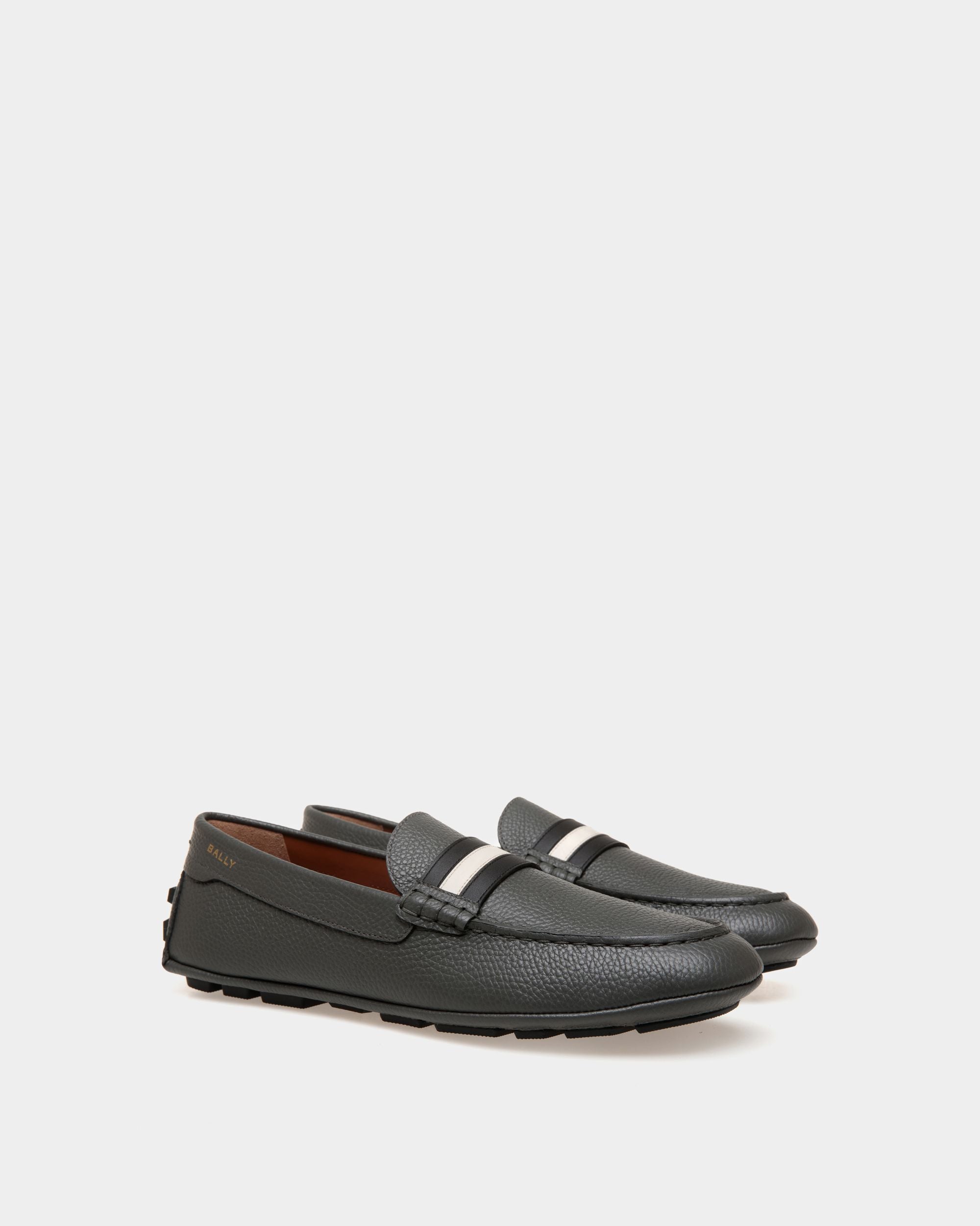 Kerbs Driver In Grey Grained Leather - Men's - Bally - 02