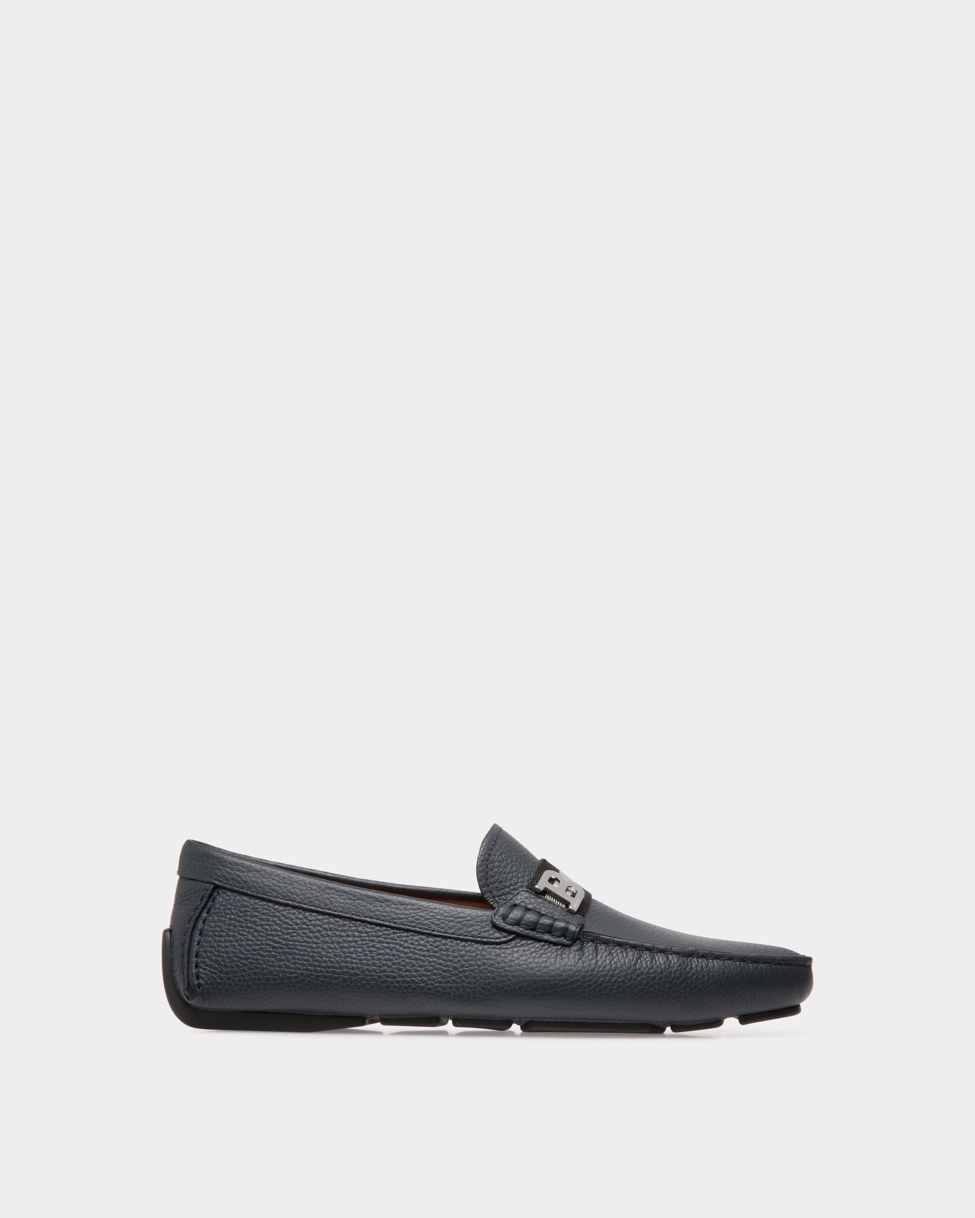 Driver in Blue Grained Leather - Men's - Bally - 01