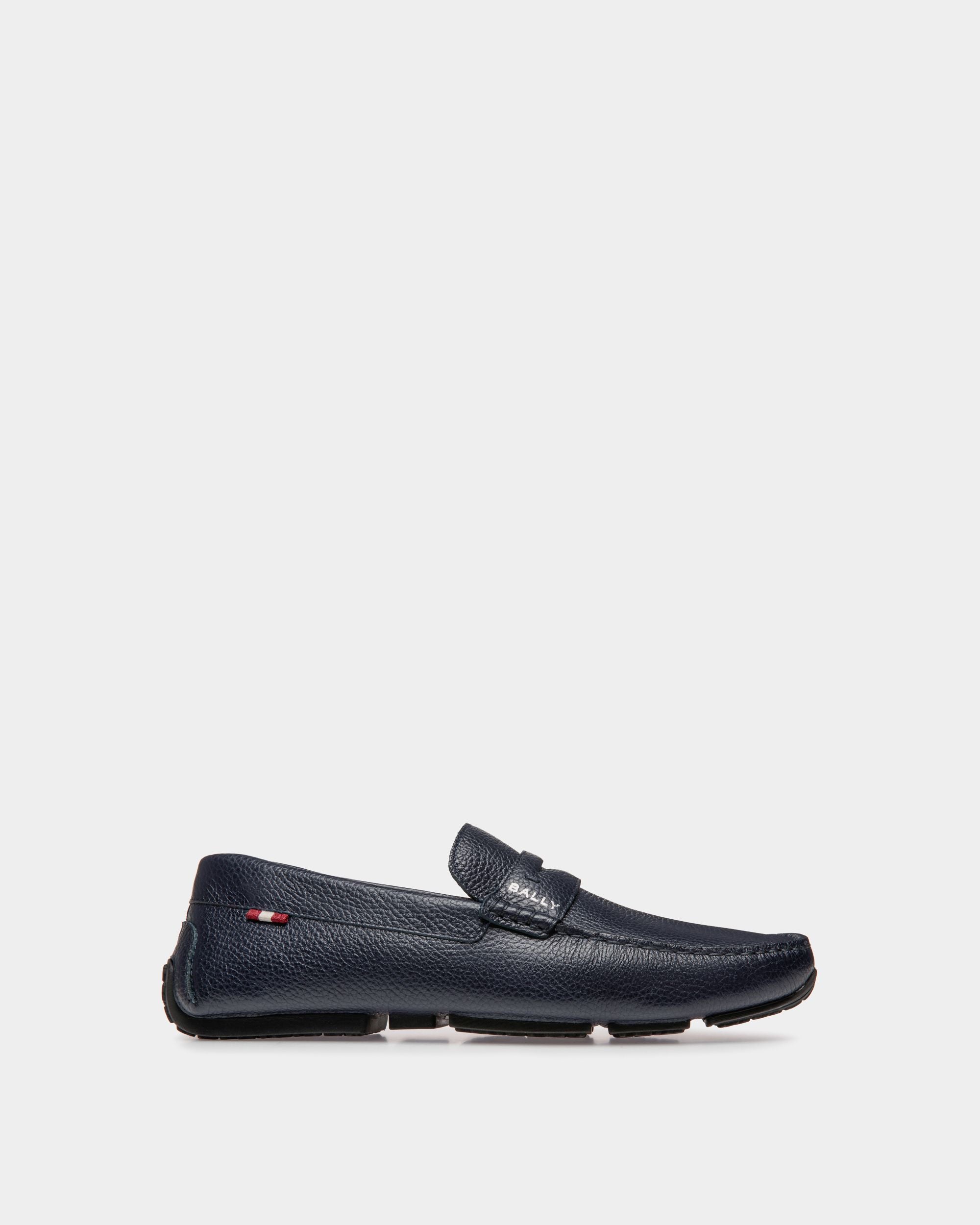 Pilot Driver In Navy Blue Grained Leather - Men's - Bally - 01