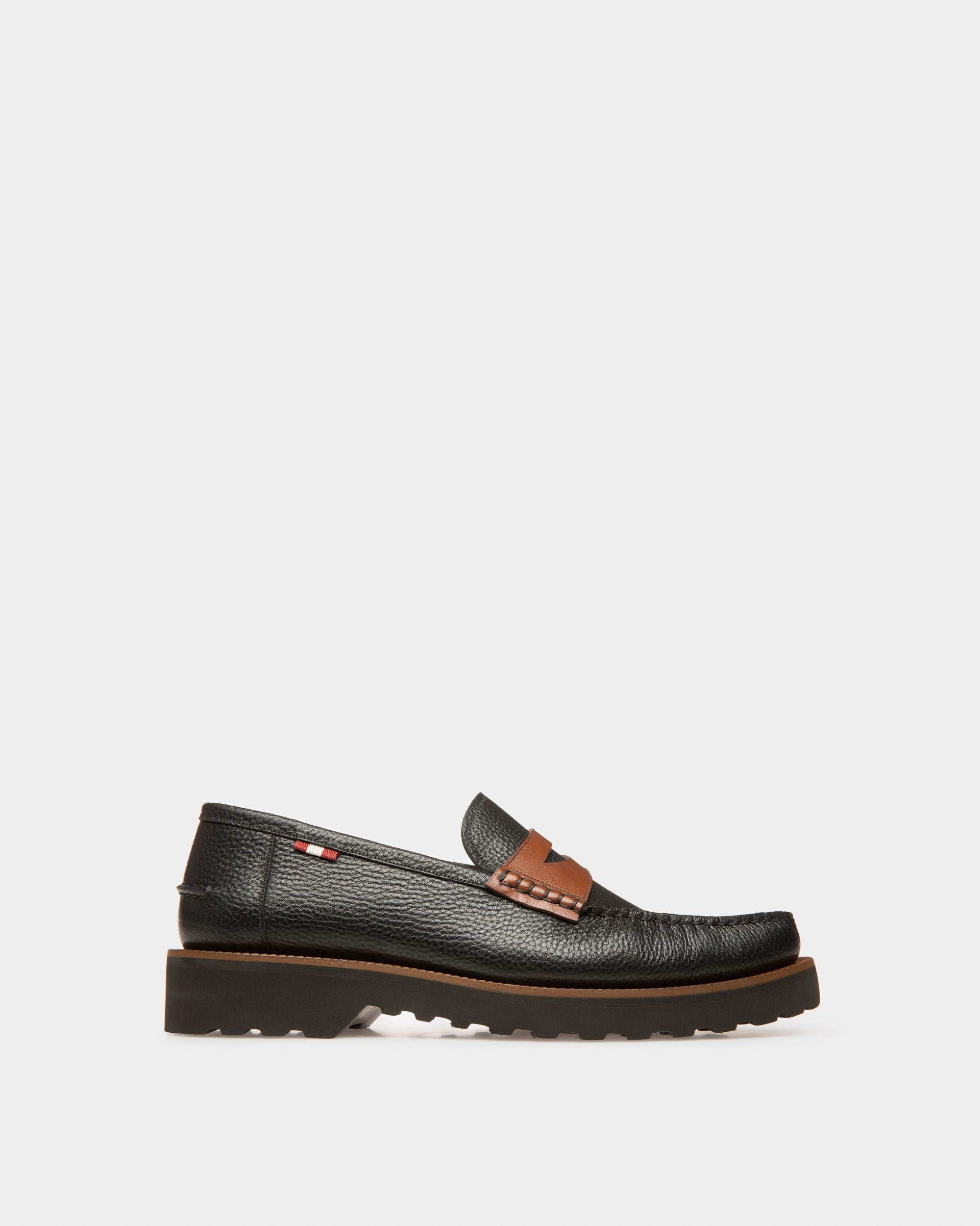 Noah Leather Loafers In Black & Brown - Men's - Bally - 01