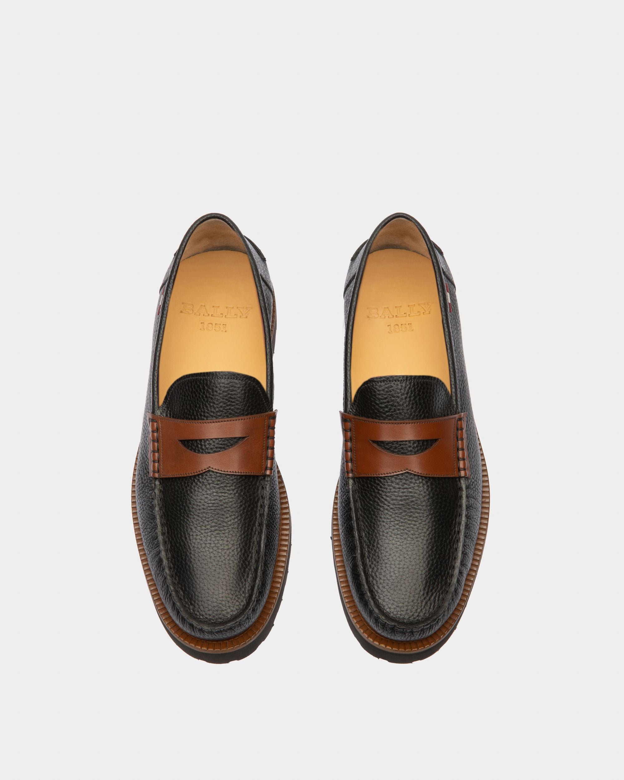 Noah Leather Loafers In Black & Brown - Men's - Bally - 02