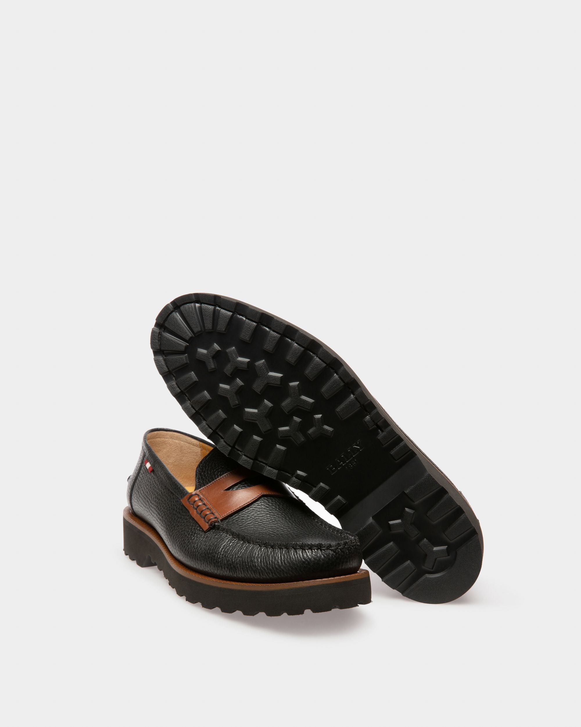 Noah Leather Loafers In Black & Brown - Men's - Bally - 04