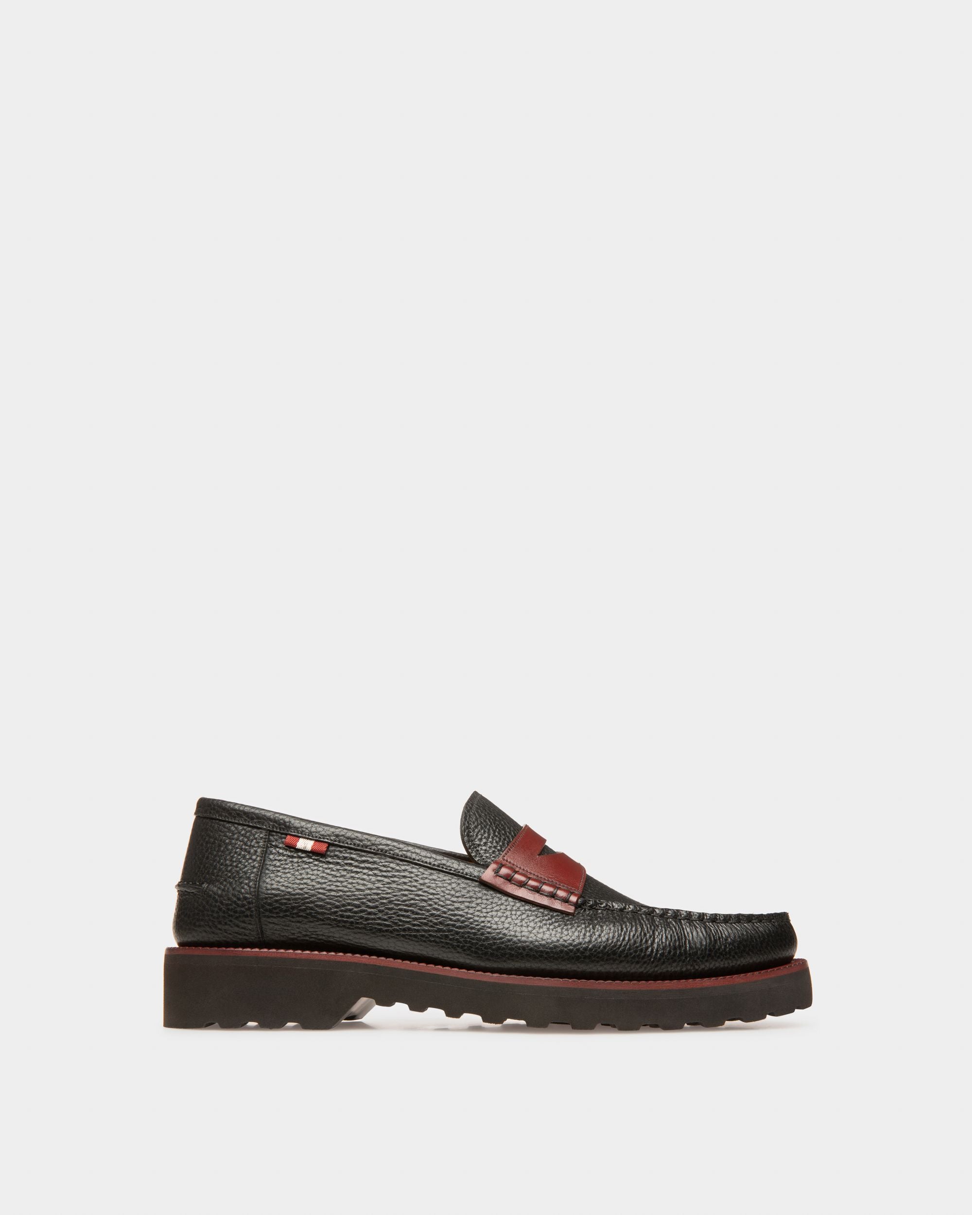 Noah Leather Loafers In Black & Heritage Red - Men's - Bally - 01