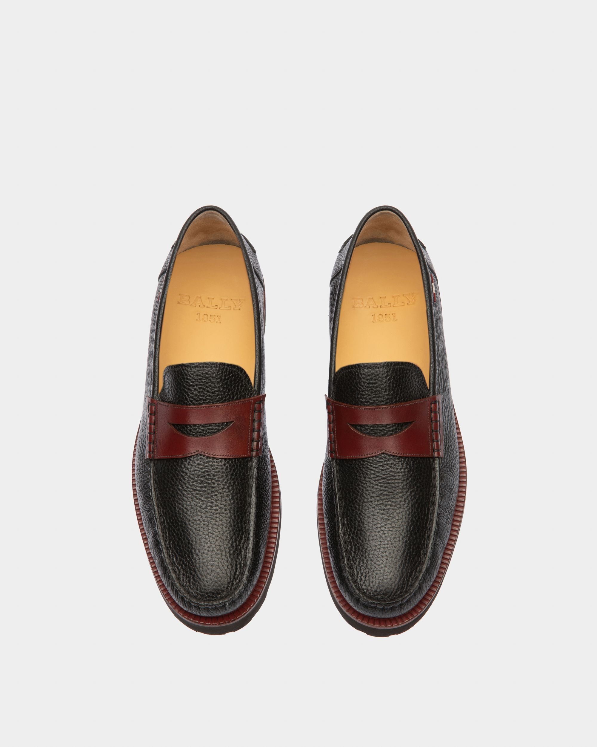 Noah Leather Loafers In Black & Heritage Red - Men's - Bally - 02