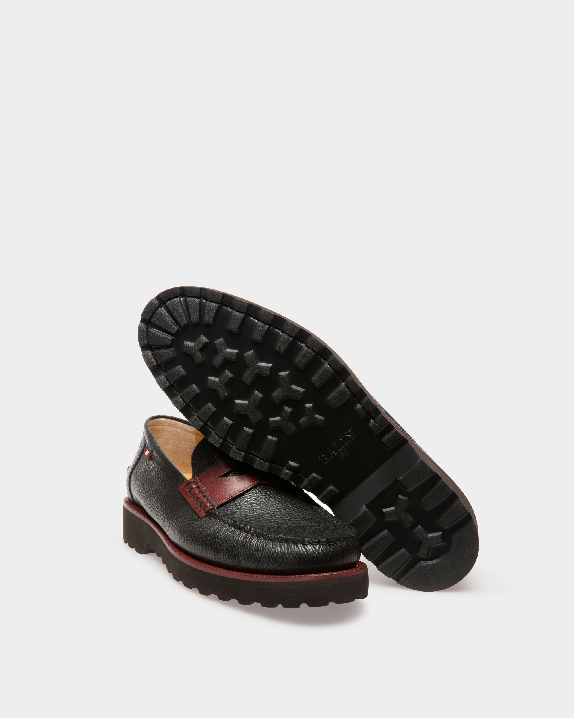 Noah Leather Loafers In Black & Heritage Red - Men's - Bally - 04