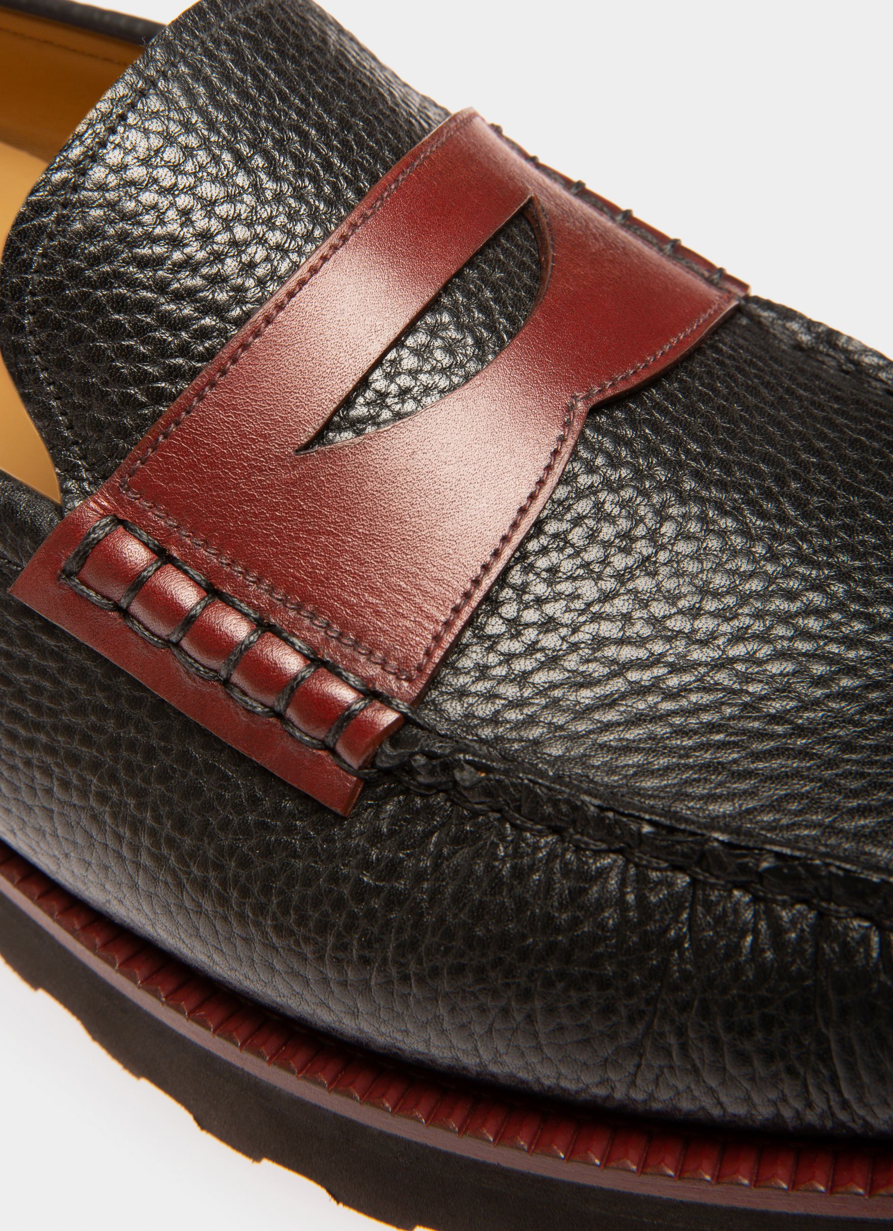 Noah Leather Loafers In Black & Heritage Red - Men's - Bally - 05