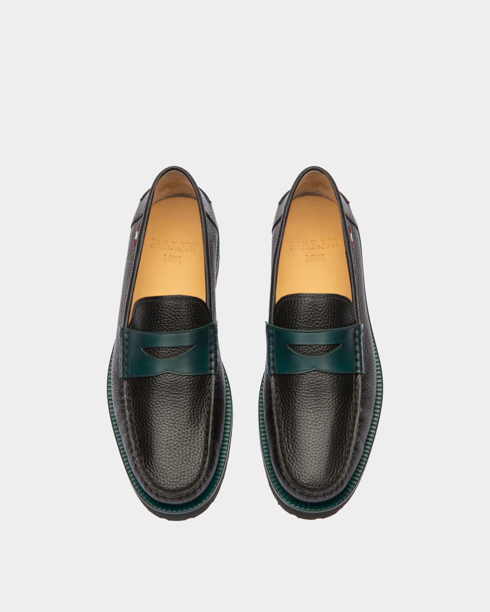 Noah Leather Loafers In Black & Green - Men's - Bally - 02