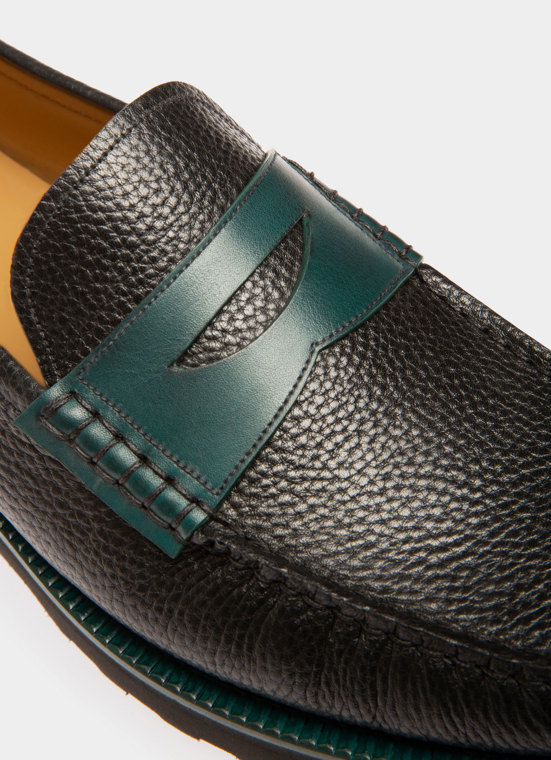 Noah Leather Loafers In Black & Green - Men's - Bally - 05