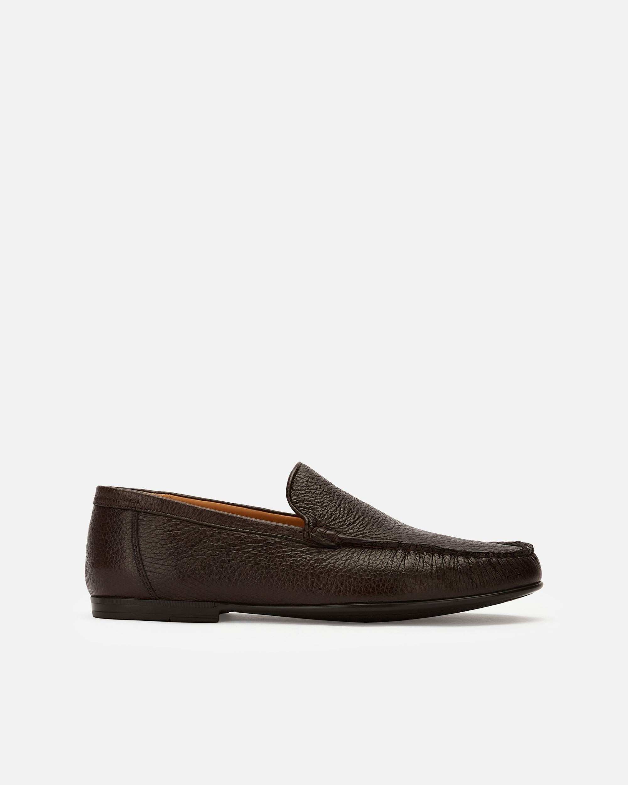Moccasin in Brown Grained Leather - Men's - Bally - 01