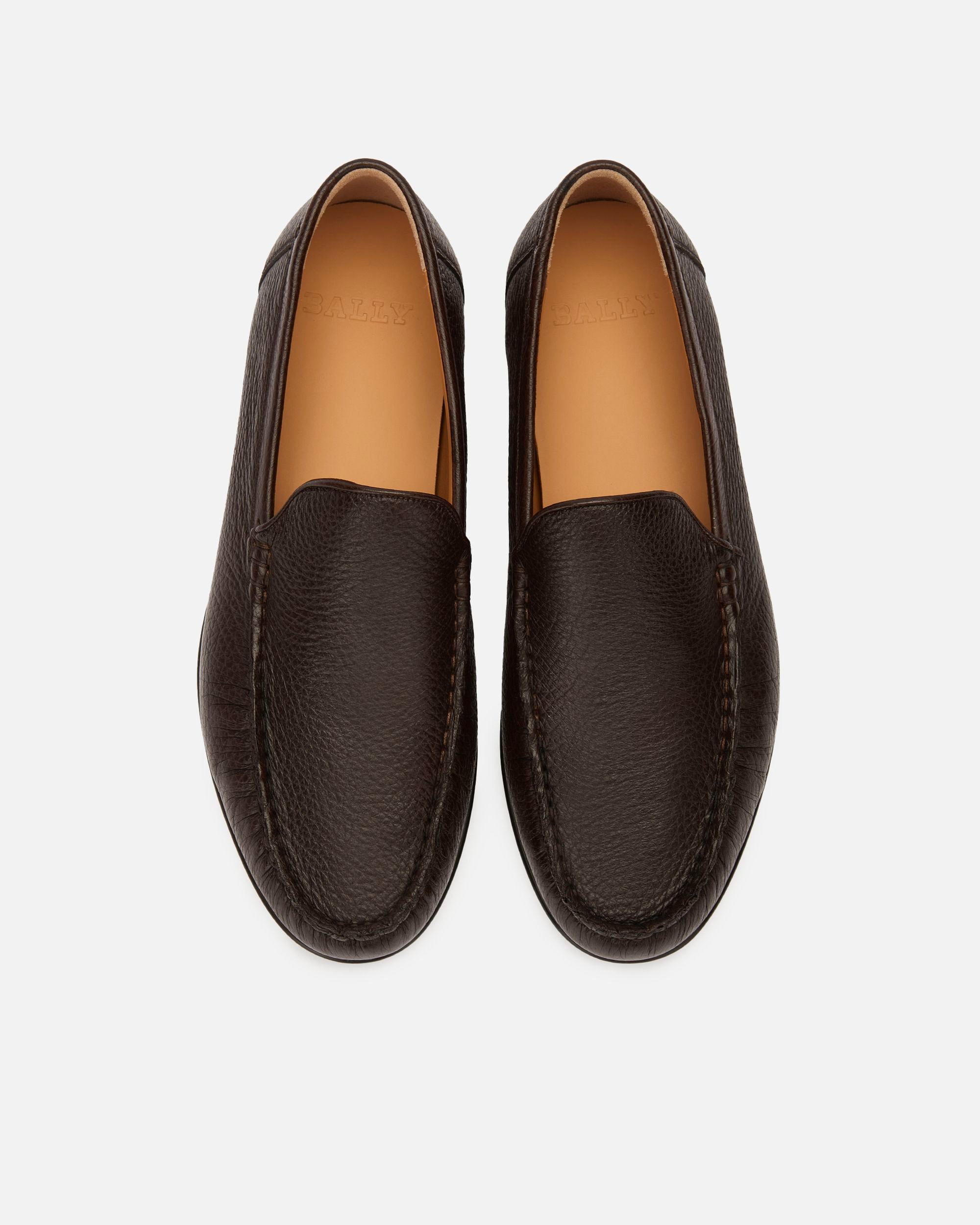 Moccasin in Brown Grained Leather - Men's - Bally - 05