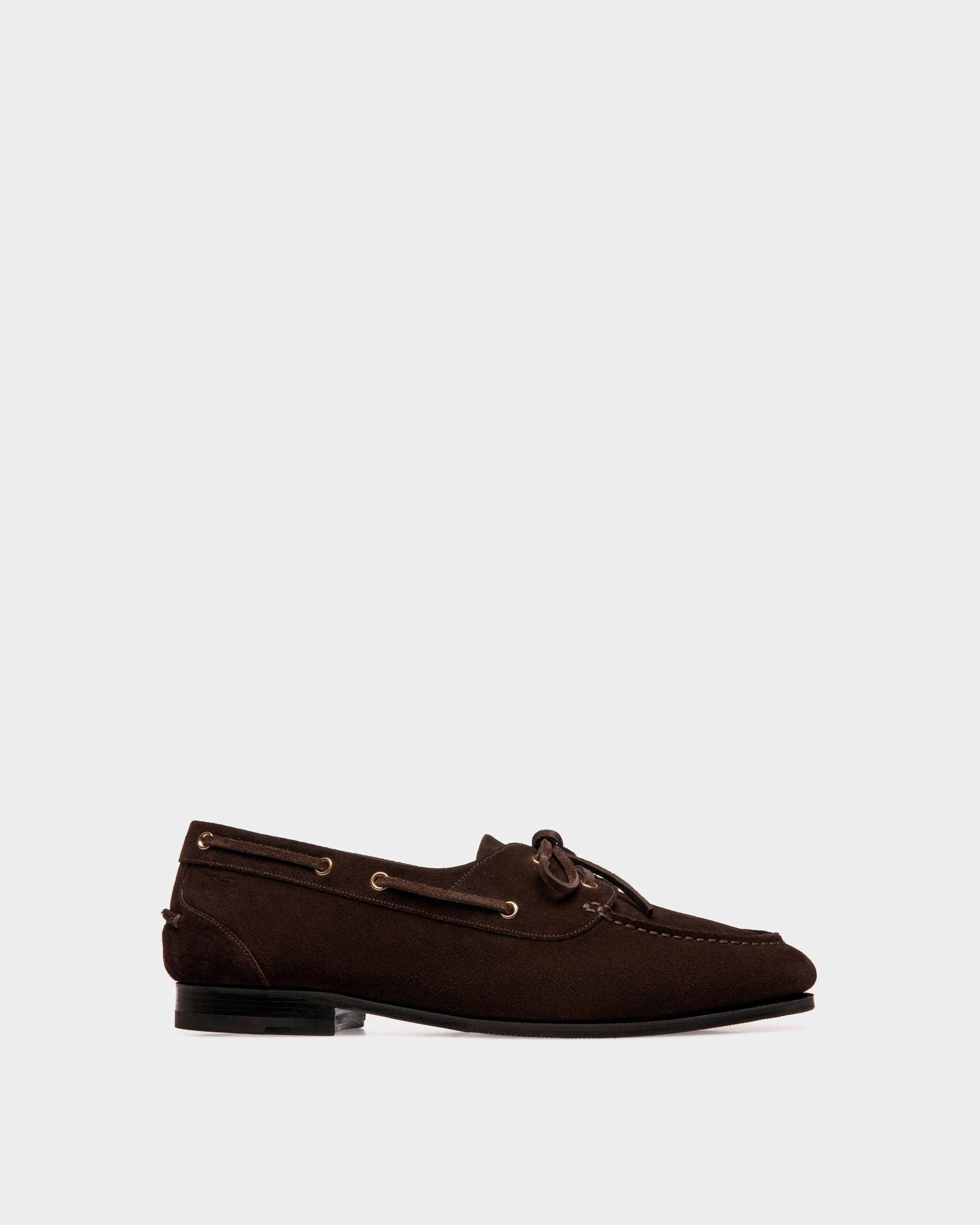 Plume Moccasin in Dark Brown Suede - Men's - Bally - 01