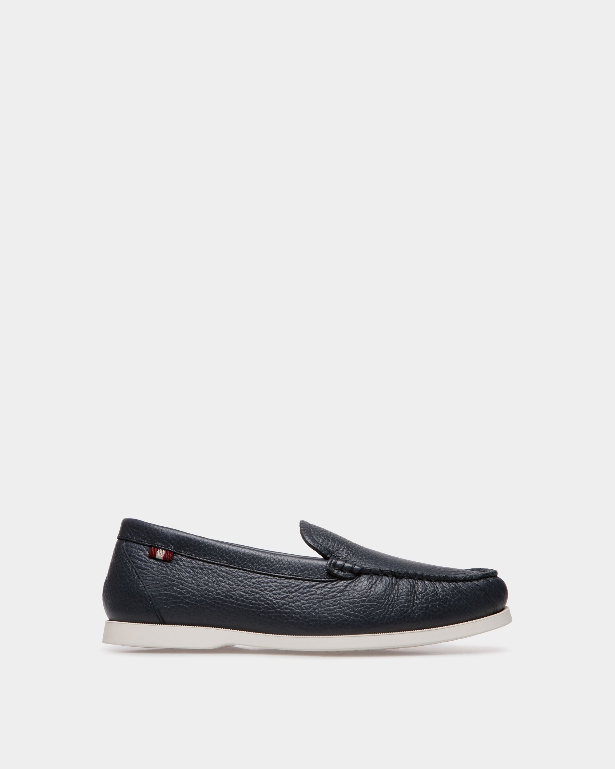 Nelson Loafer In Navy Blue Deer Leather - Men's - Bally - 01