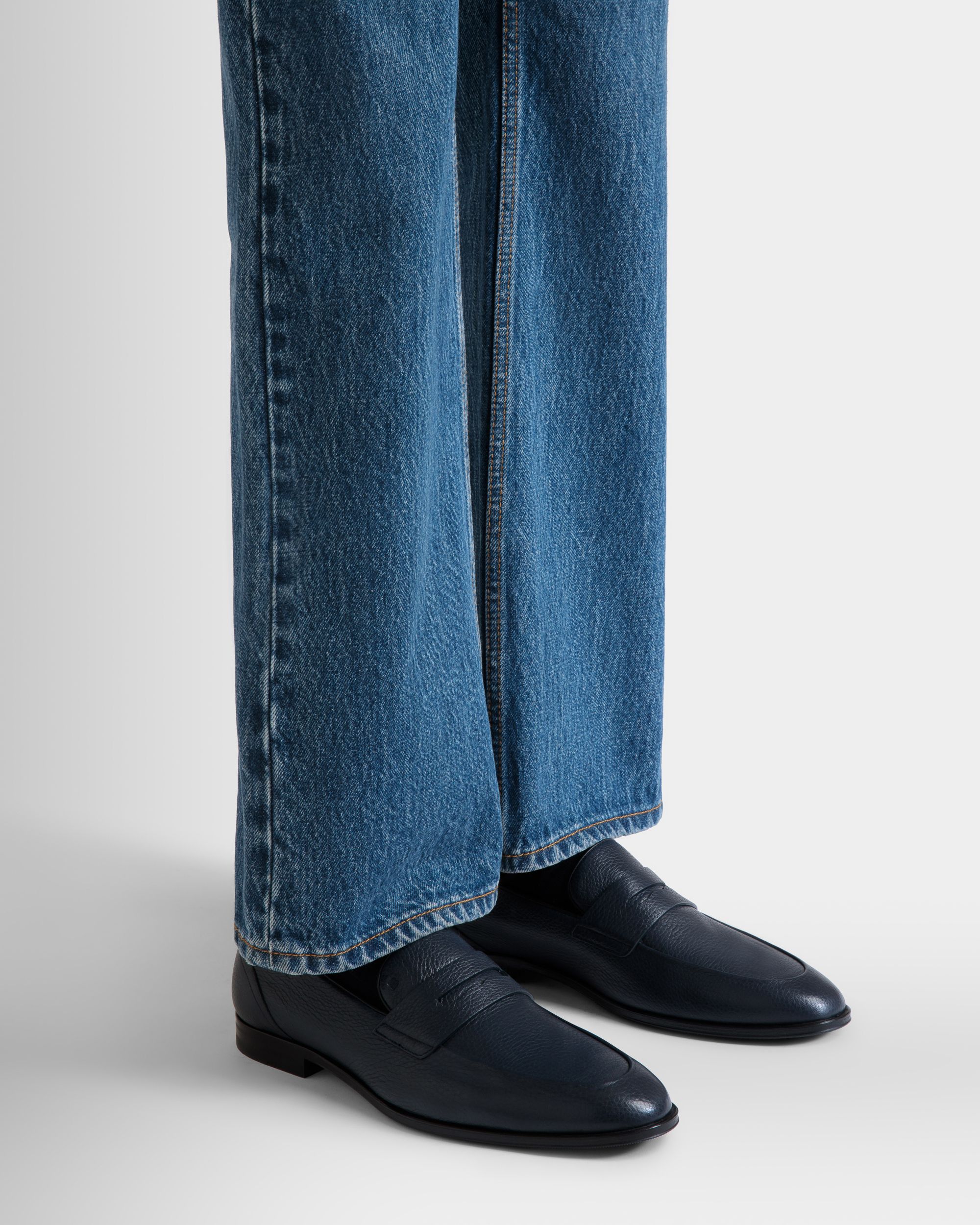 Westminster Loafer in Navy Blue Deer Leather - Men's - Bally - 02