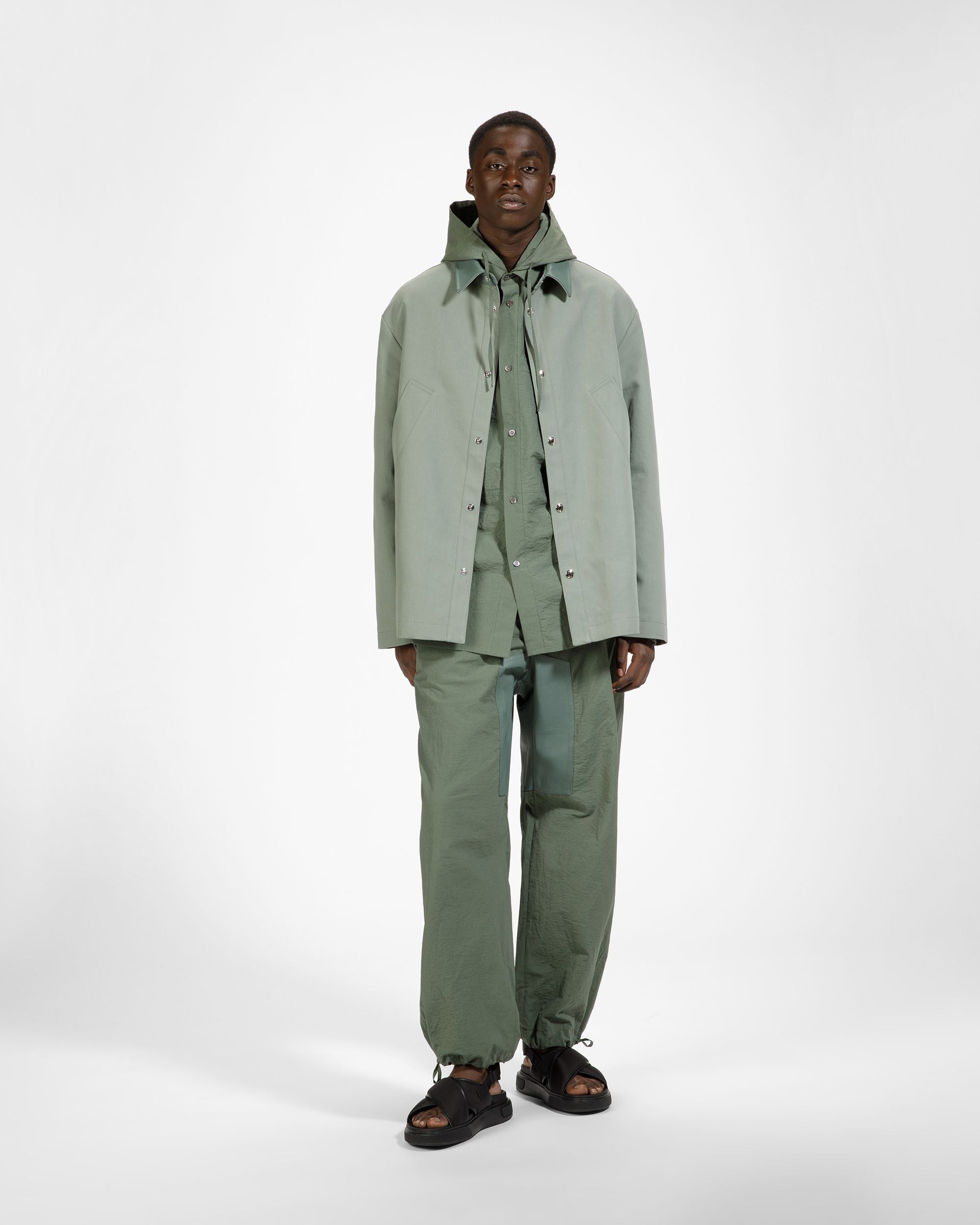 Cotton And Nylon Hooded Shirt Jacket In Sage - Men's - Bally - 04