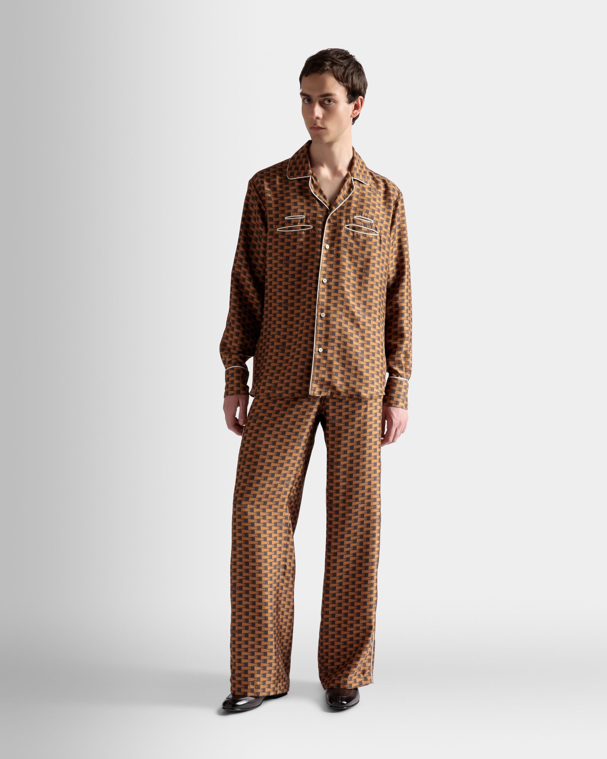 Pennant Print Shirt In Brown Silk - Men's - Bally - 02