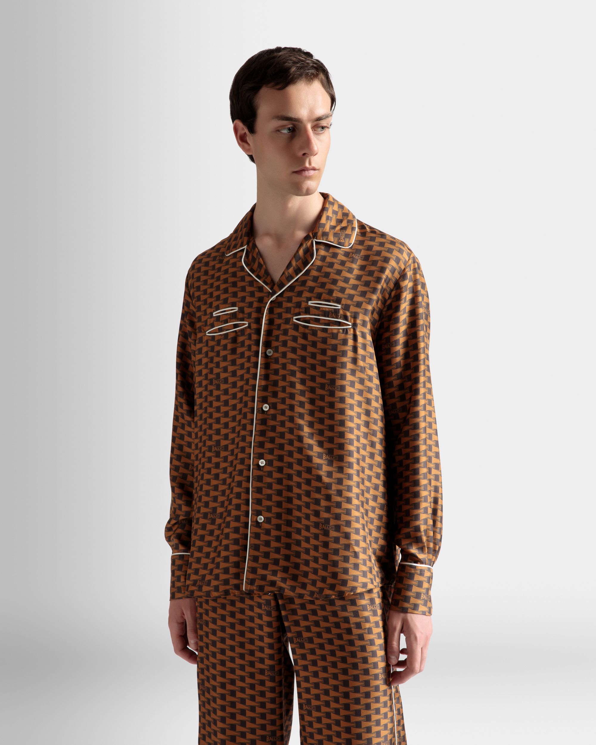 Pennant Print Shirt In Brown Silk - Men's - Bally - 03
