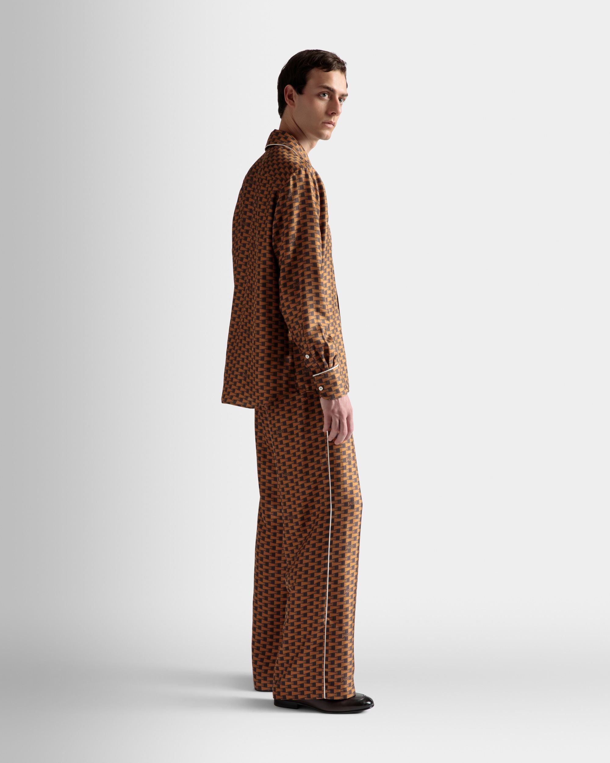 Pennant Print Shirt In Brown Silk - Men's - Bally - 05