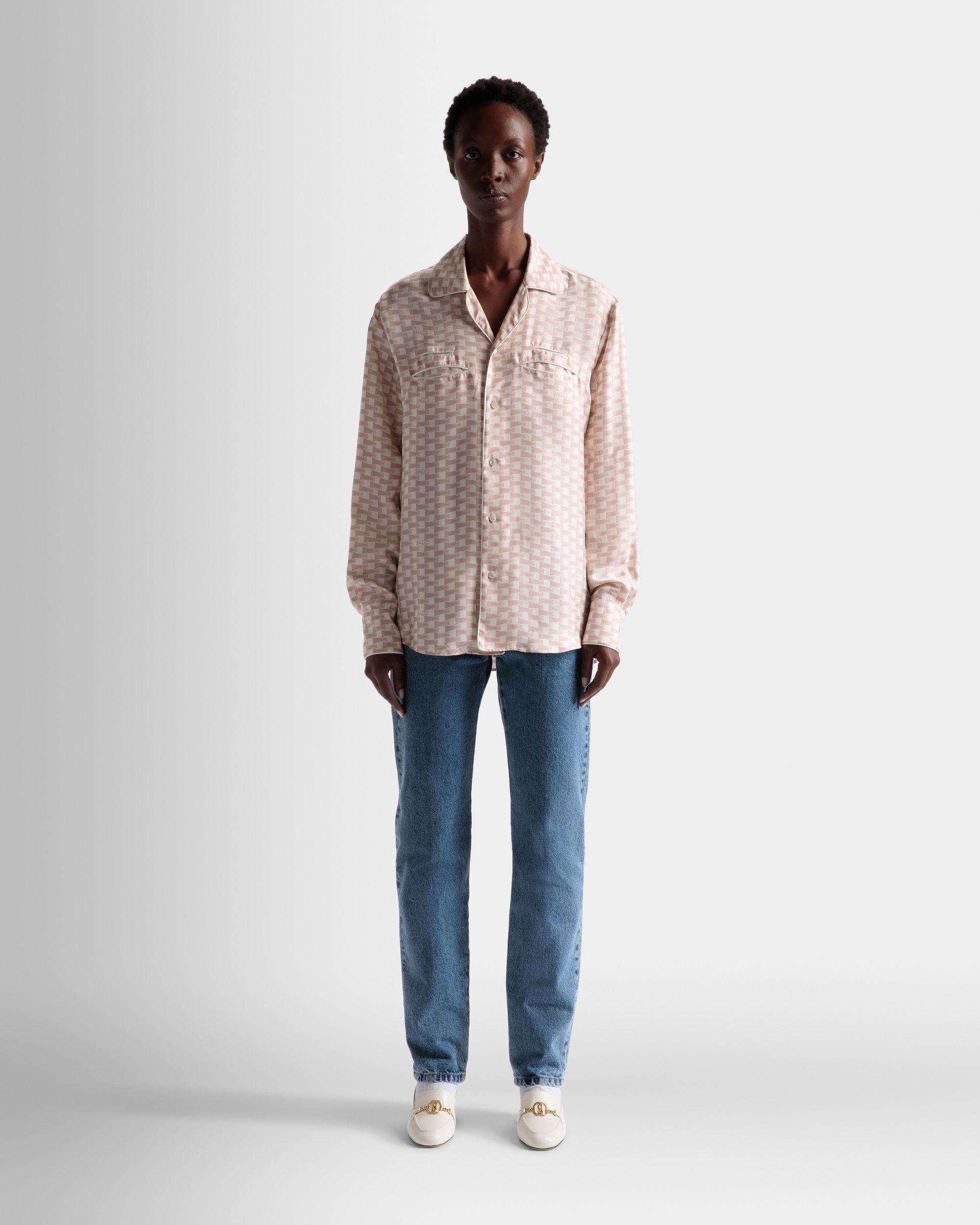 Pennant Print Shirt In Dusty Petal Silk - Men's - Bally - 02