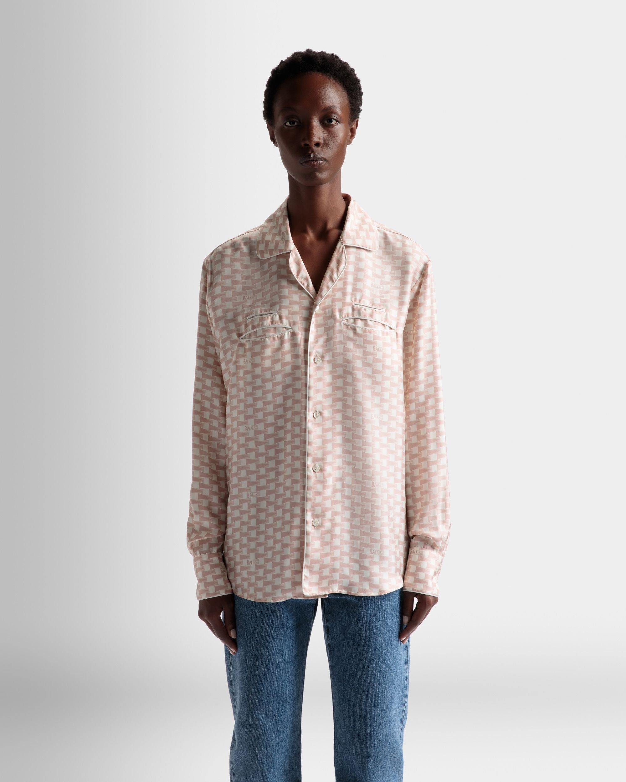 Pennant Print Shirt In Dusty Petal Silk - Men's - Bally - 03