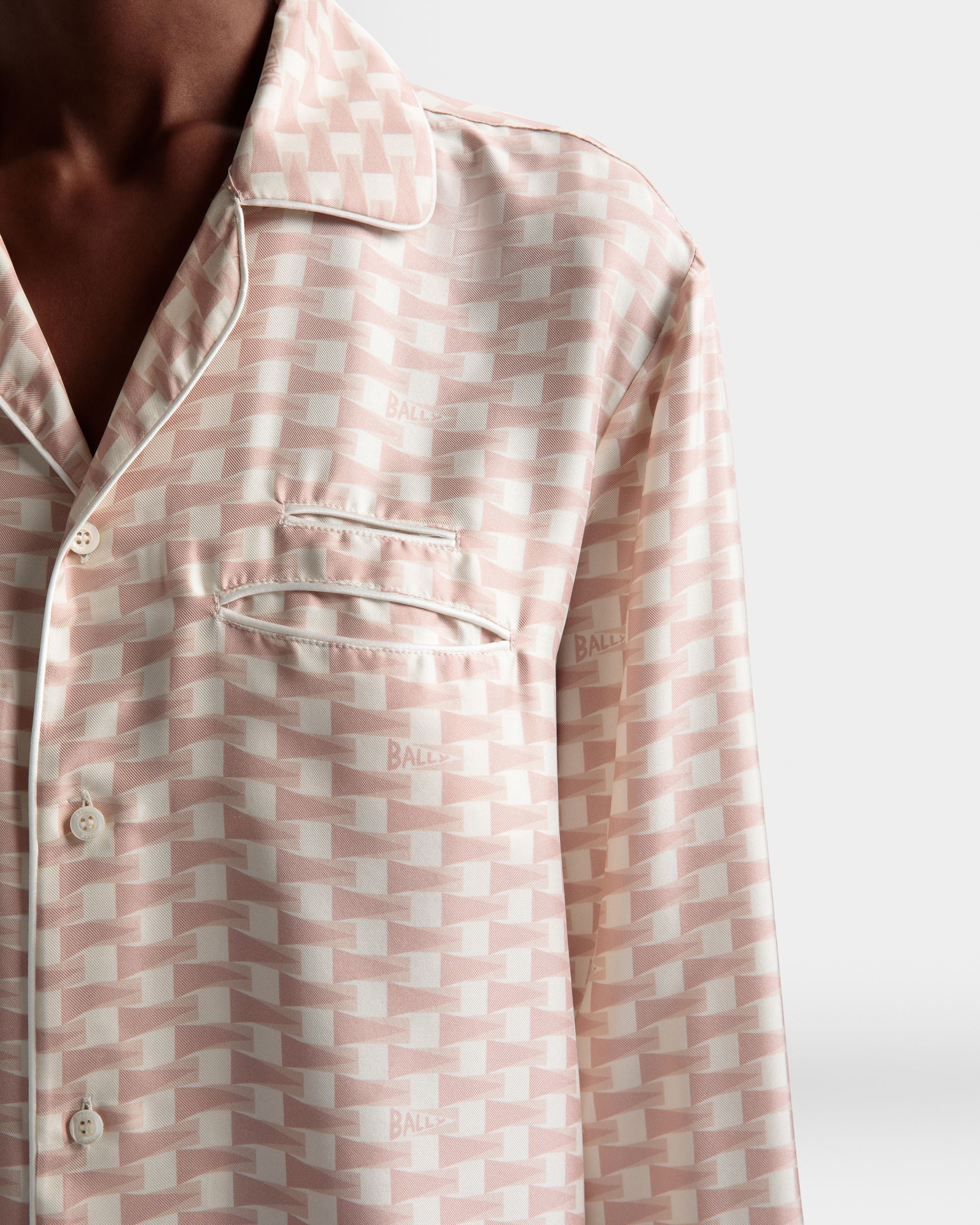Pennant Print Shirt In Dusty Petal Silk - Men's - Bally - 04