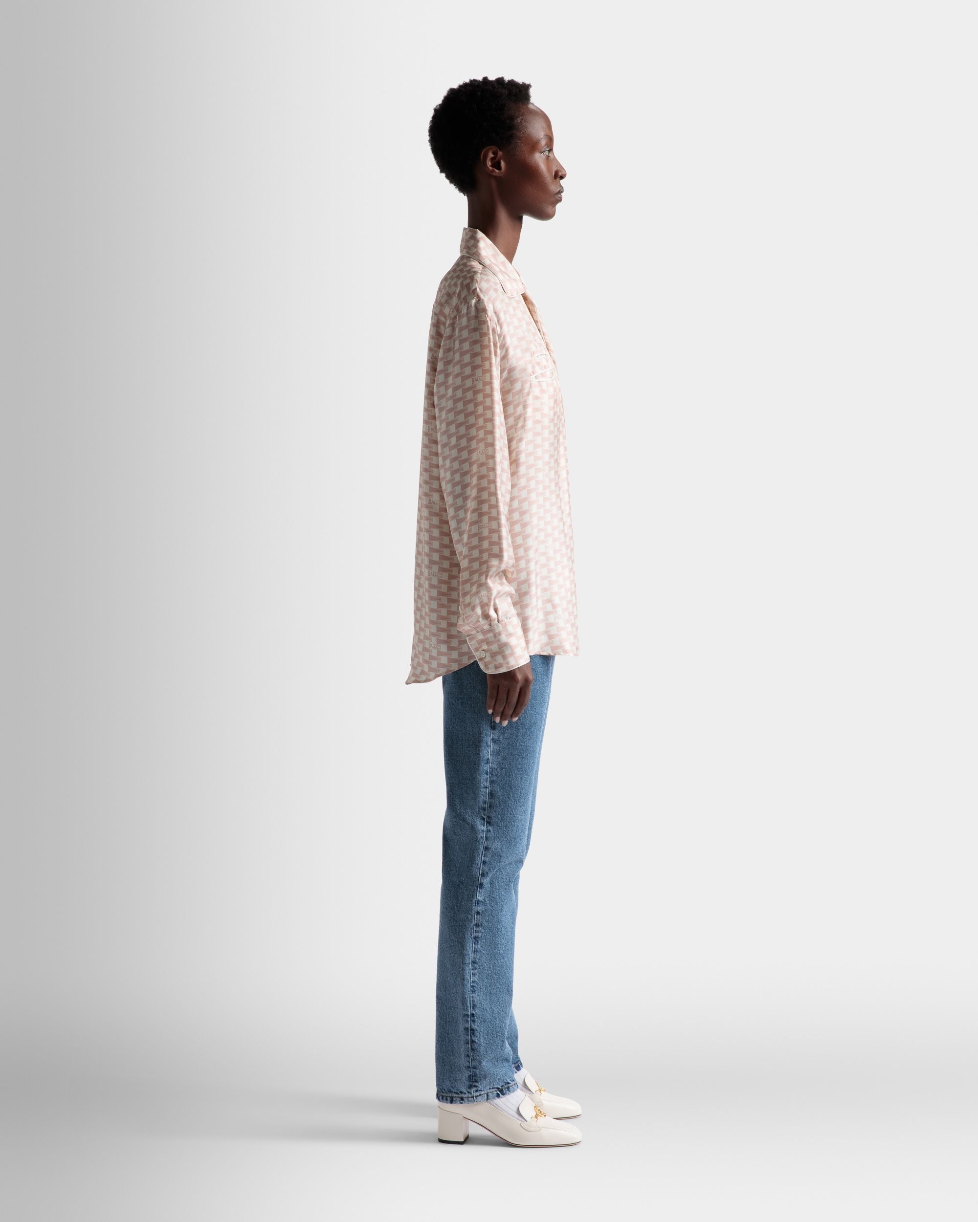 Pennant Print Shirt In Dusty Petal Silk - Men's - Bally - 05