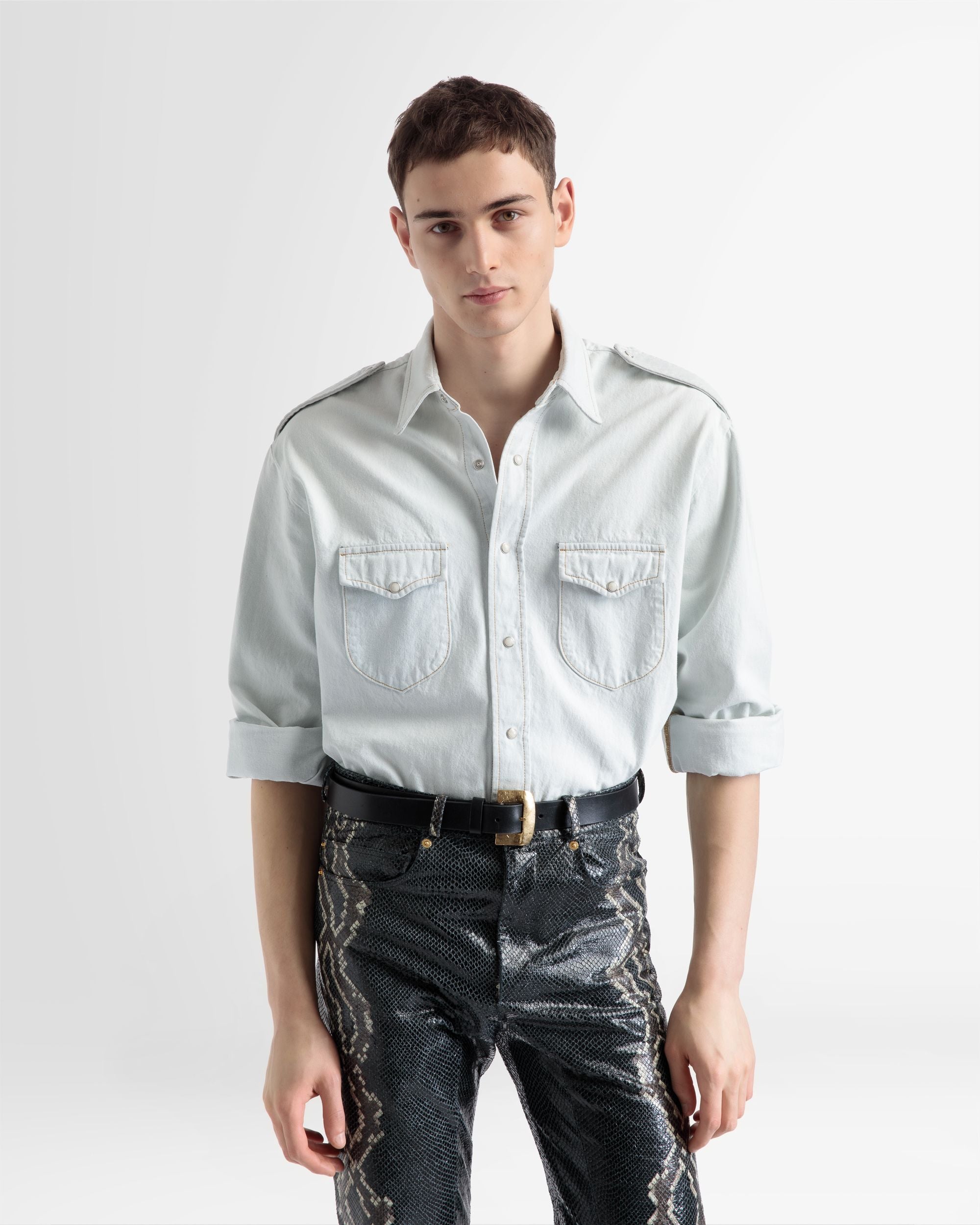 Cotton Long Sleeve Shirt In Bleached White - Men's - Bally - 03