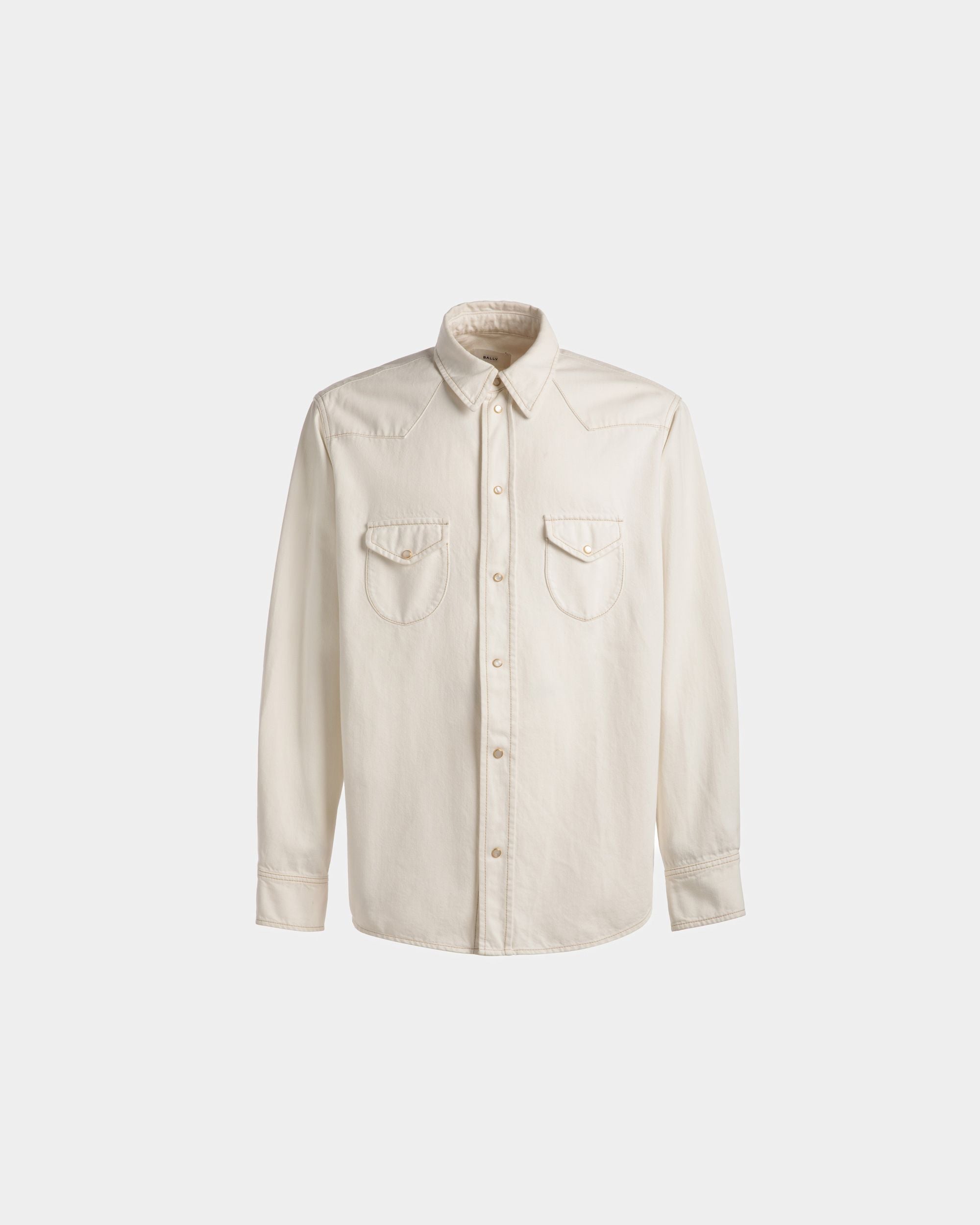 Bleached Shirt In Bone Denim - Men's - Bally - 01
