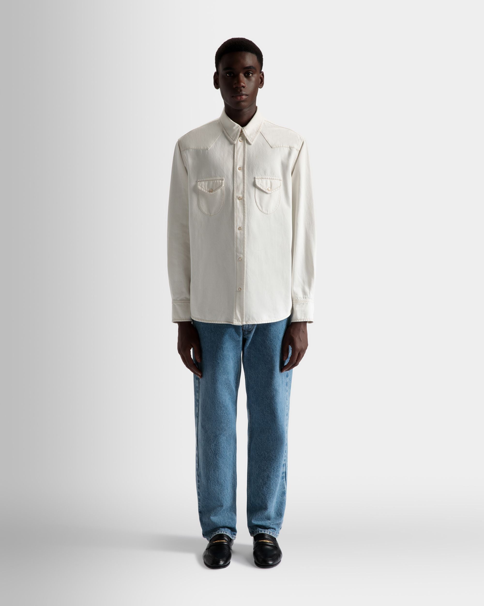 Bleached Shirt In Bone Denim - Men's - Bally - 02