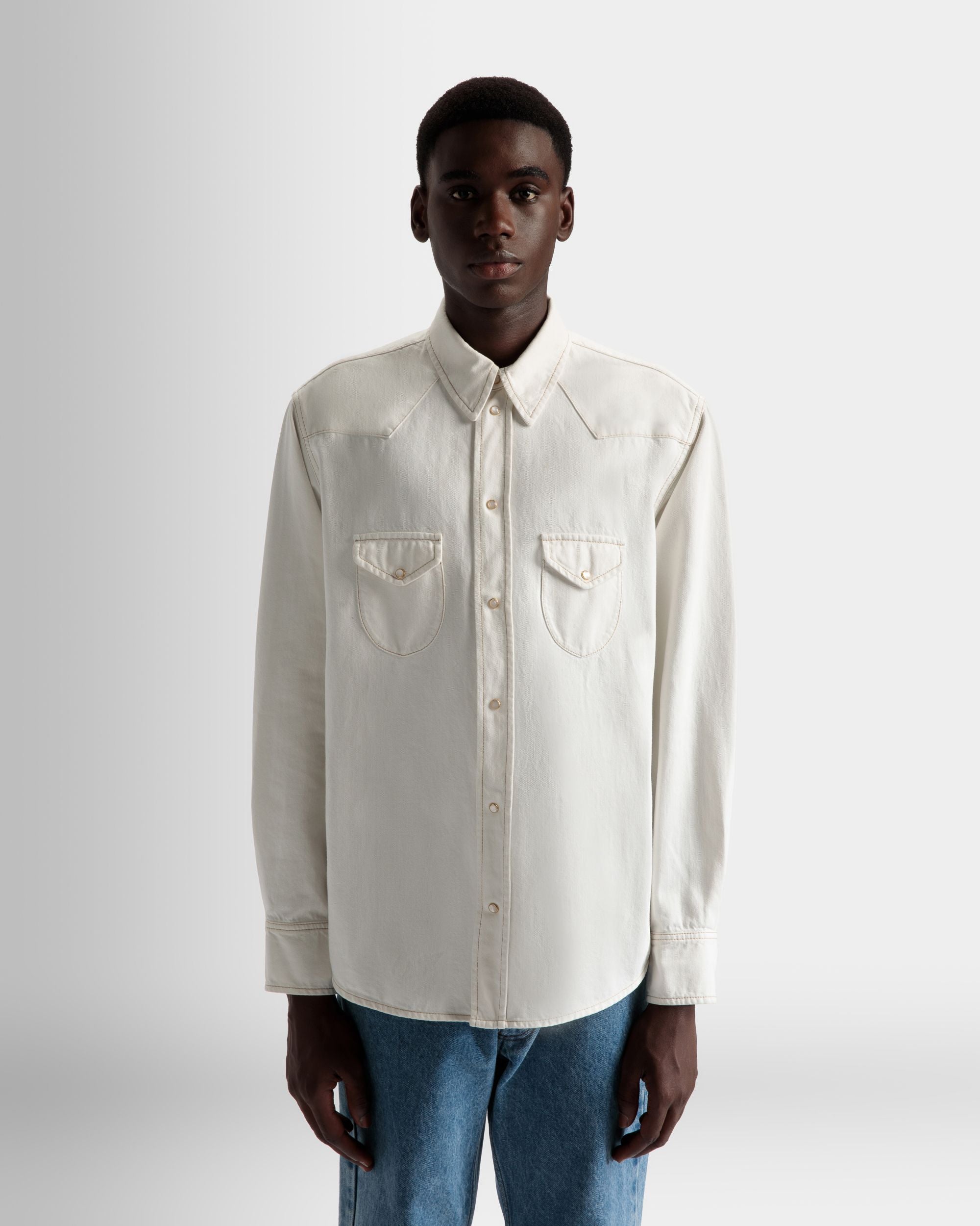Bleached Shirt In Bone Denim - Men's - Bally - 03