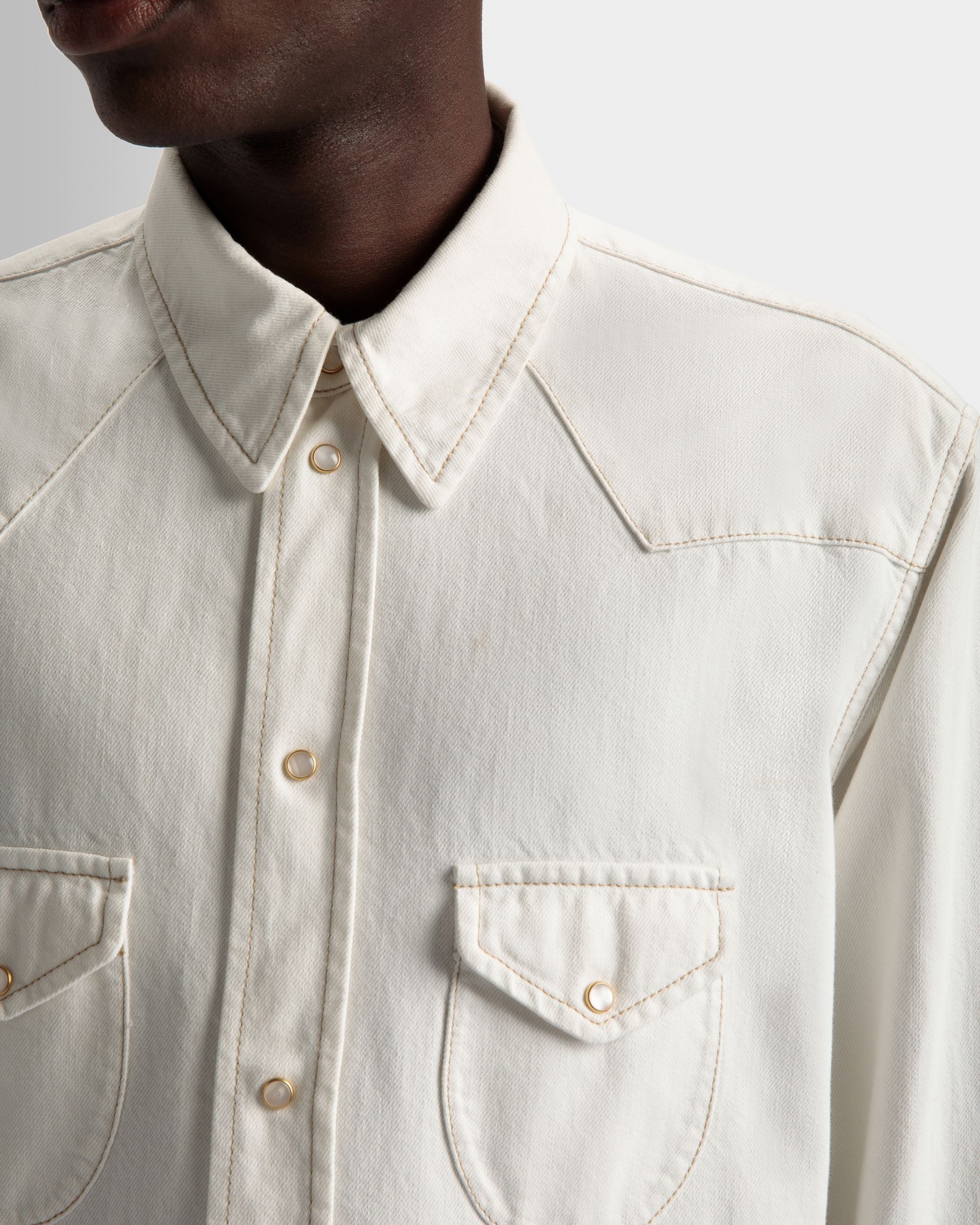 Bleached Shirt In Bone Denim - Men's - Bally - 04