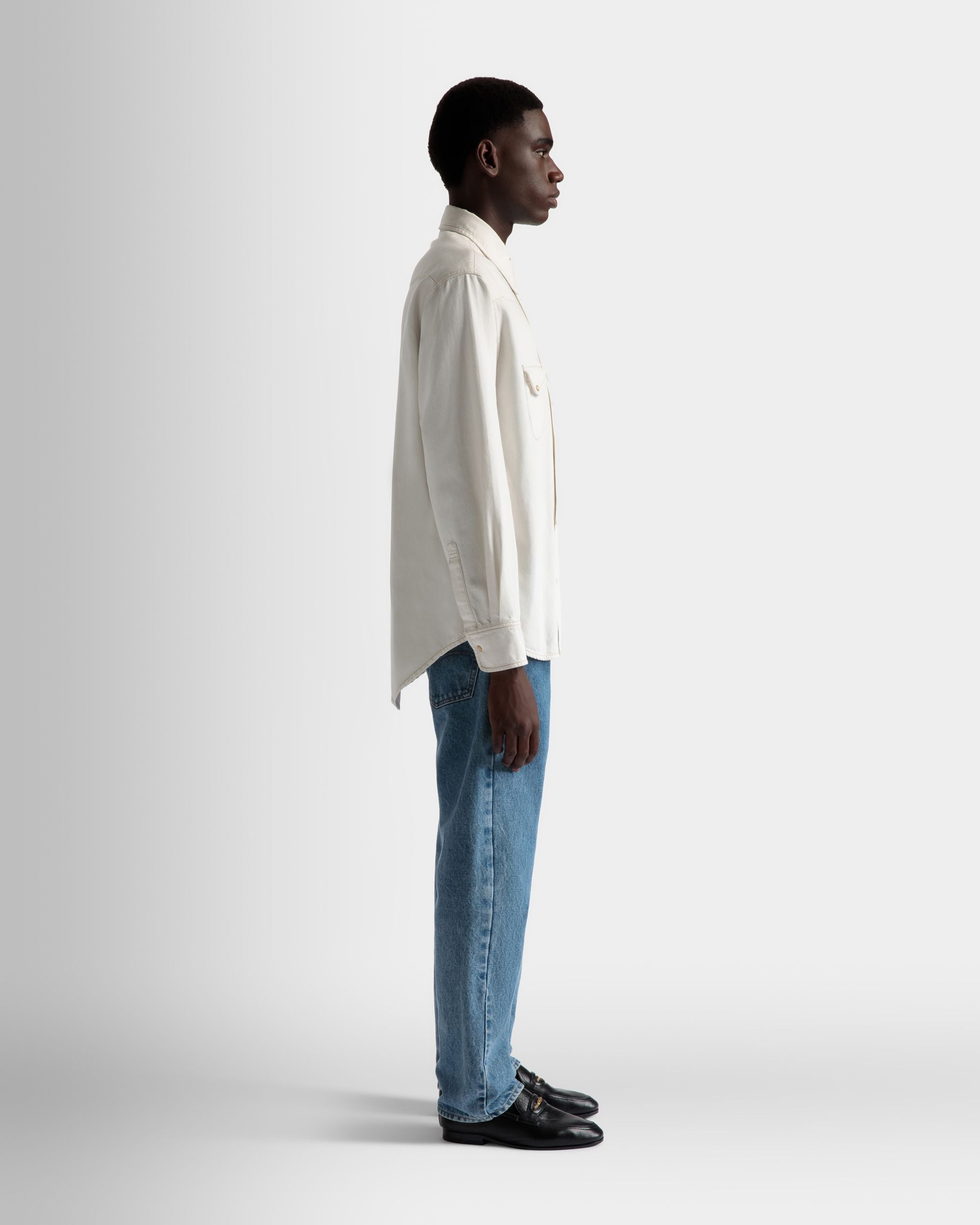 Bleached Shirt In Bone Denim - Men's - Bally - 05