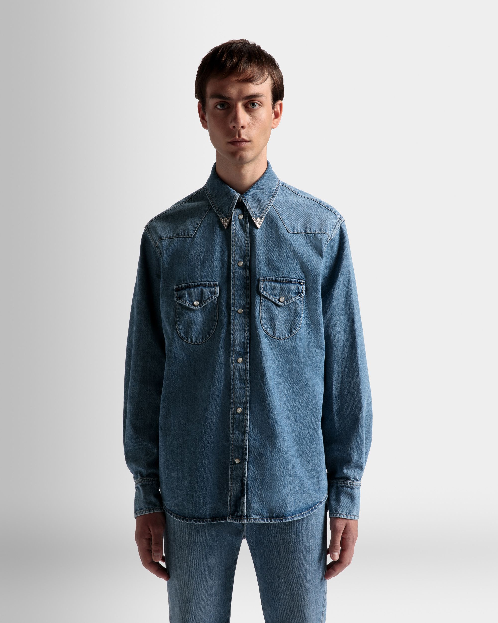 Western Shirt In Light Blue Denim - Men's - Bally - 03