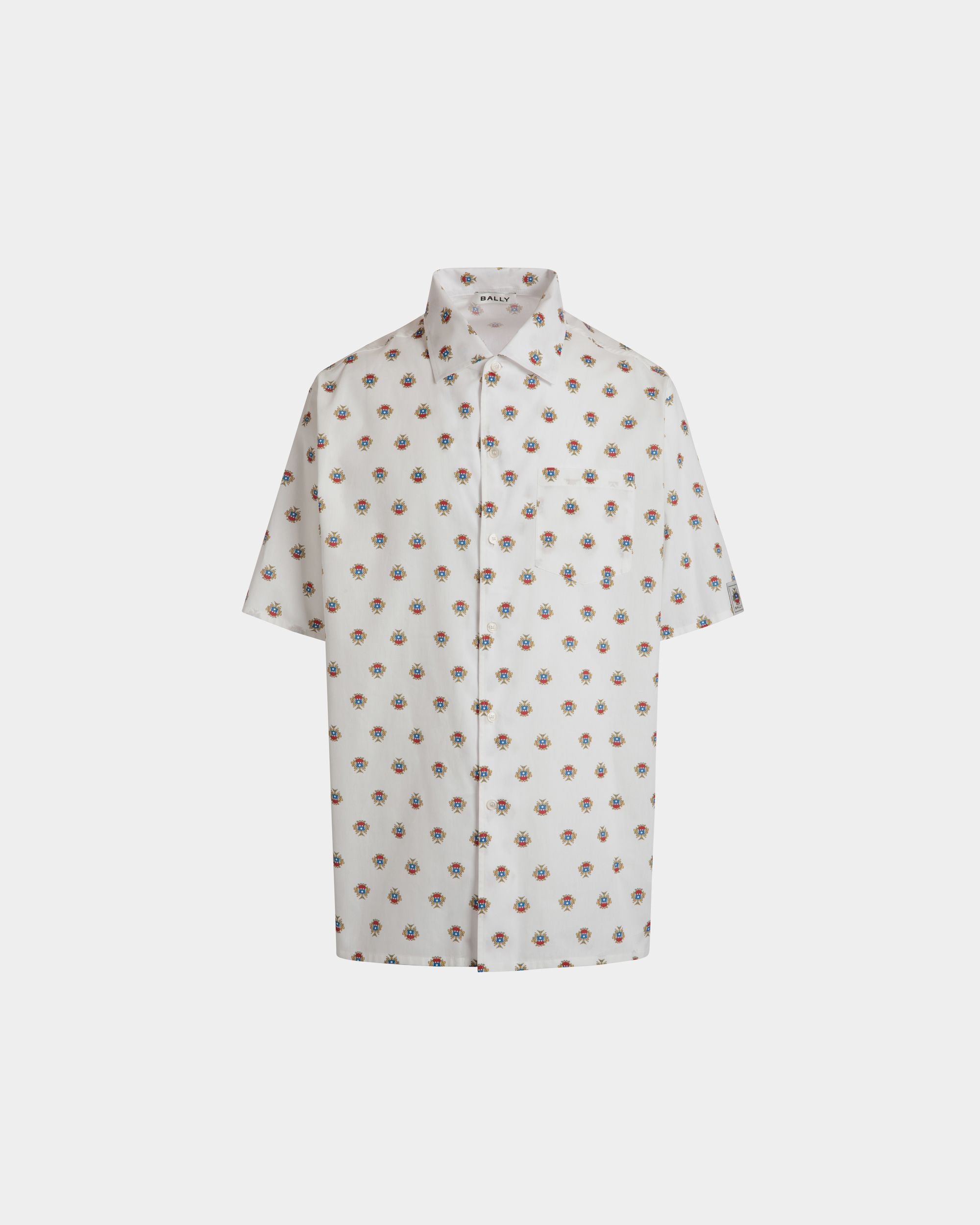 Bowling Shirt in White Cotton With an Allover Bally Crest Print - Men's - Bally - 01